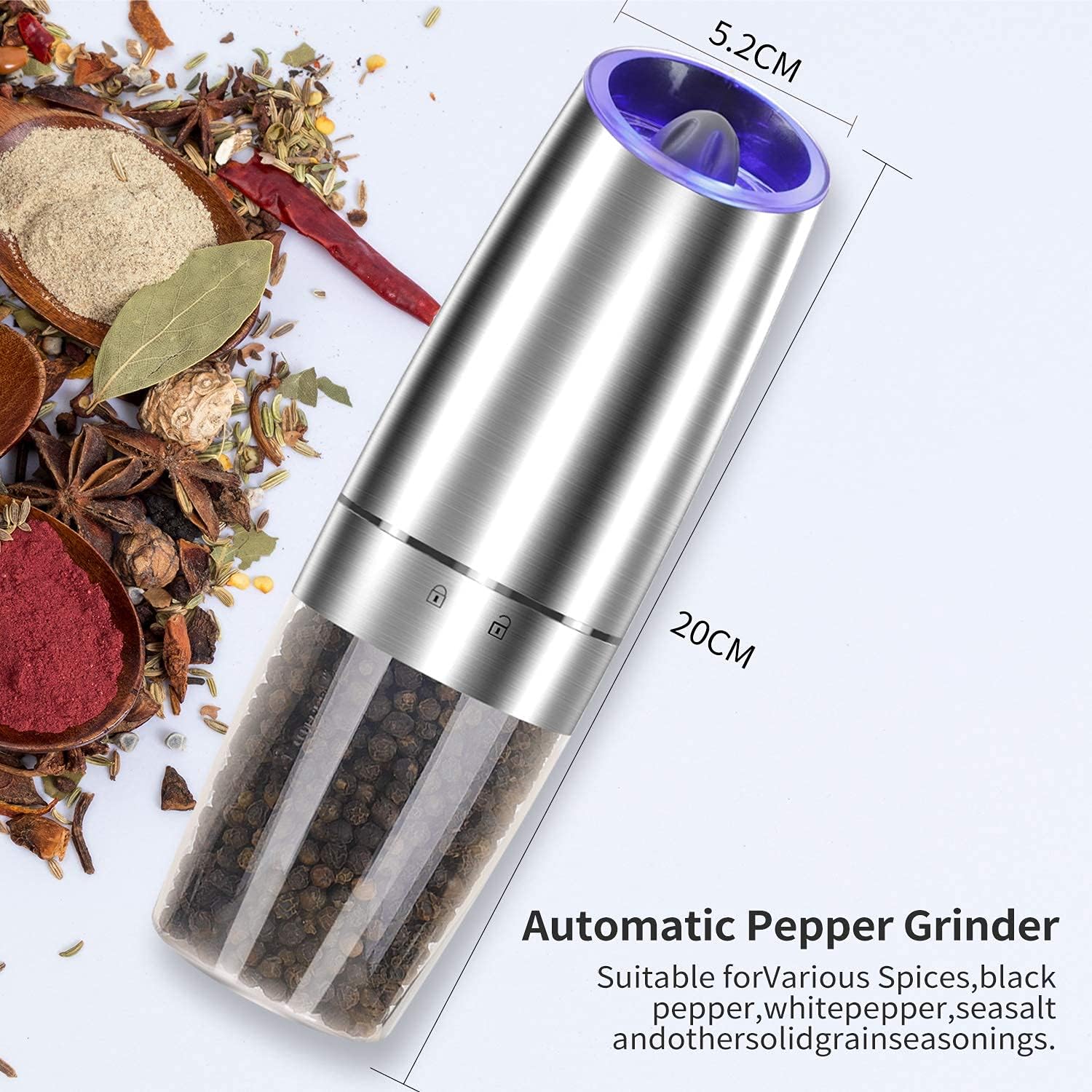 Electric Salt Pepper Grinder Set With Adjustable Grating LED Illumination