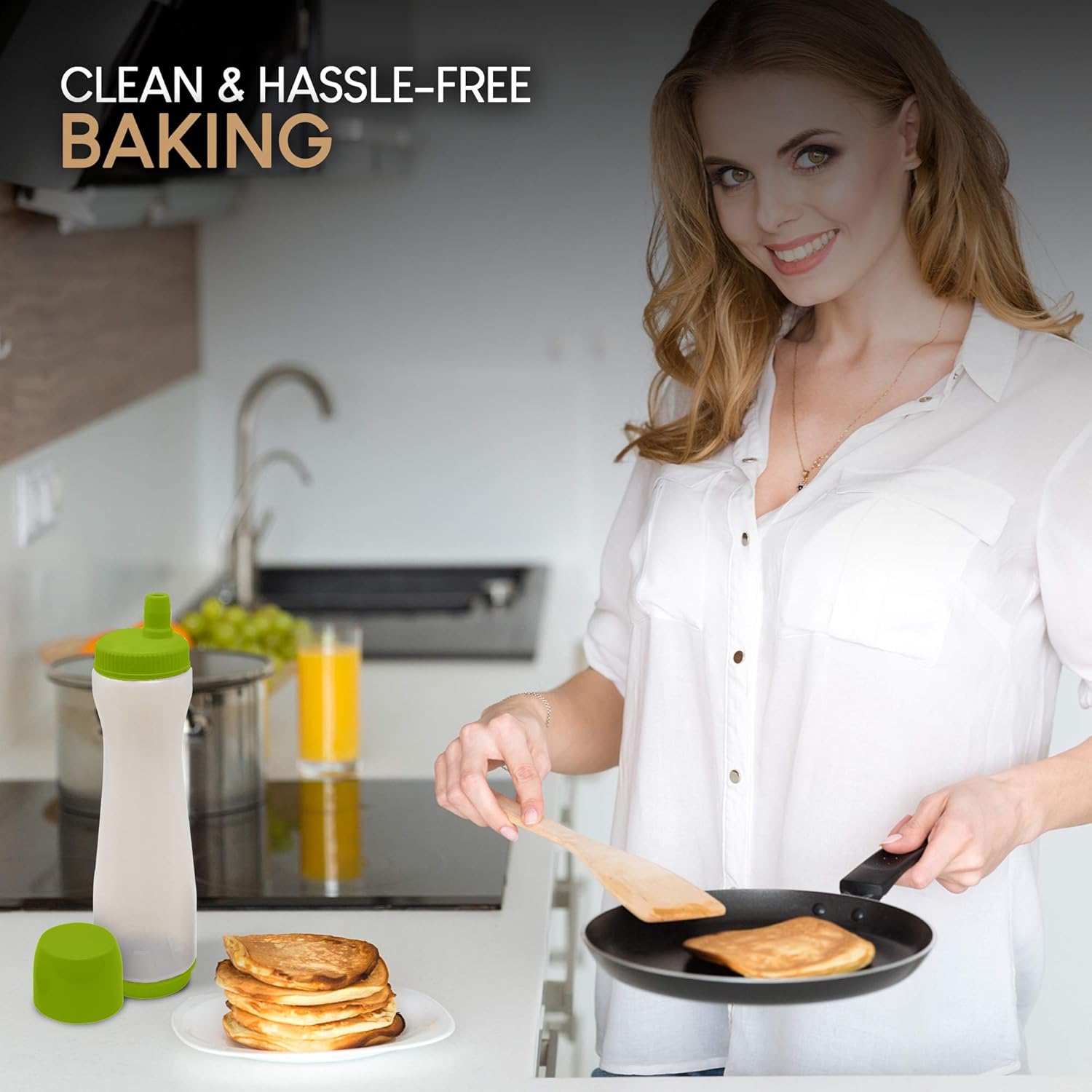 Easy Squeeze Pancake Batter Dispenser with Measurement Markers