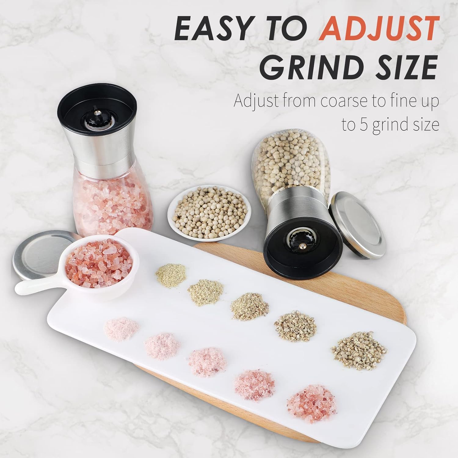 Stainless Steel Salt or Pepper Grinder with Adjustable Ceramic Blades