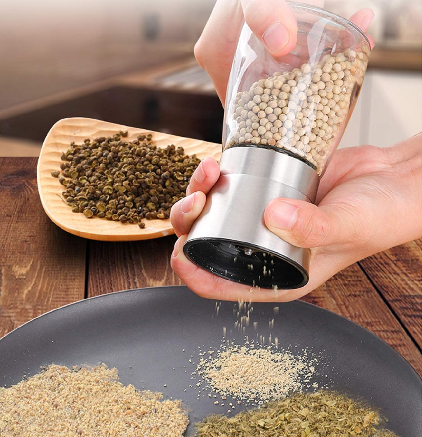 LessMo Salt and Pepper Set with Wooden Tray 10Piece SS