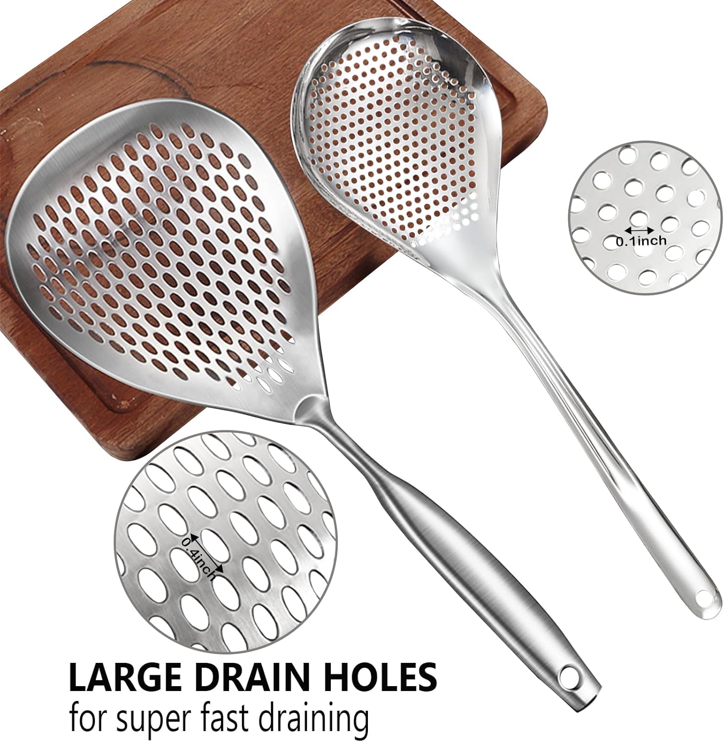 KAYCROWN Skimmer Slotted Spoon Set 2-Piece Stainless Steel Kitchen Cooking Frying Strainer
