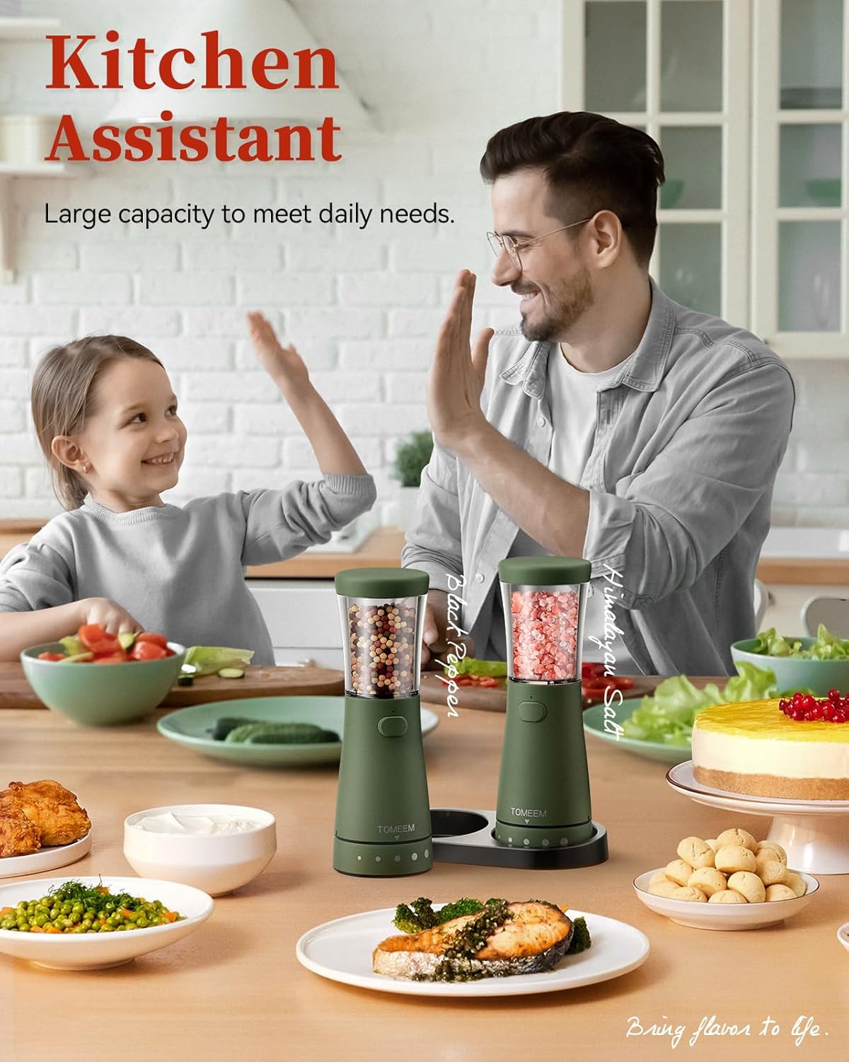 TOMEEM Electric Salt and Pepper Grinder Set - Compact Rechargeable and Ergonomic