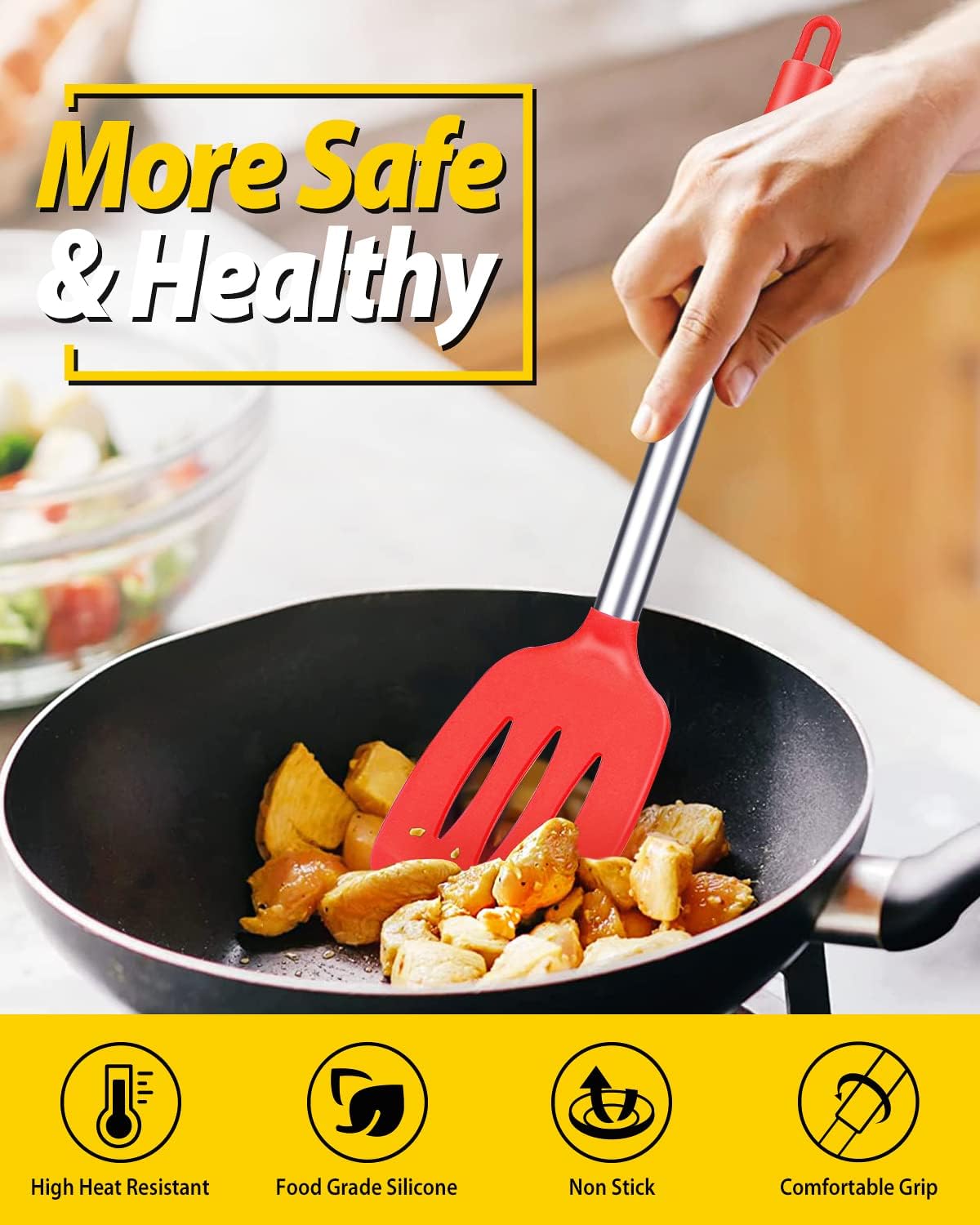 High Heat Silicone Turners Red Set of 2 BPA Free Perfect Kitchen Essential