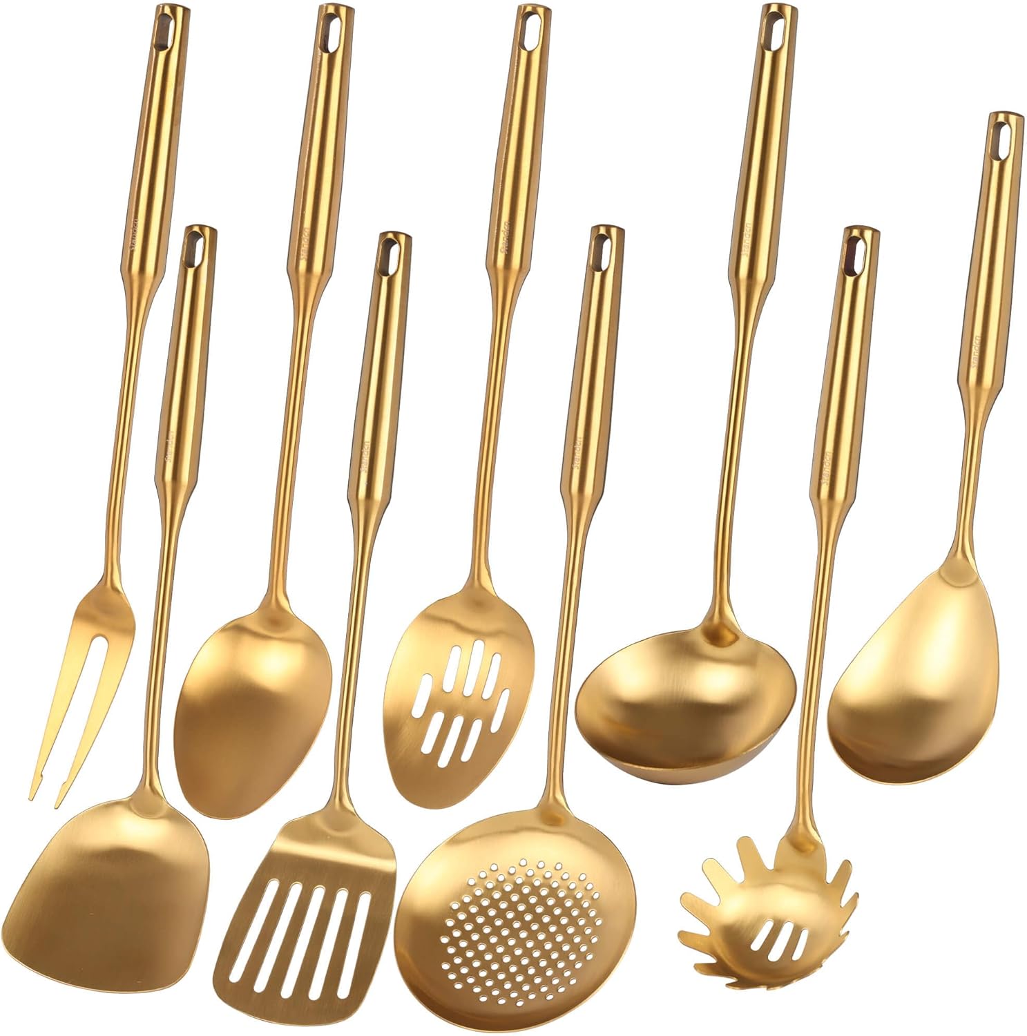 Gold Kitchen Utensils Set of 9 - 15 Inch All Metal Tools