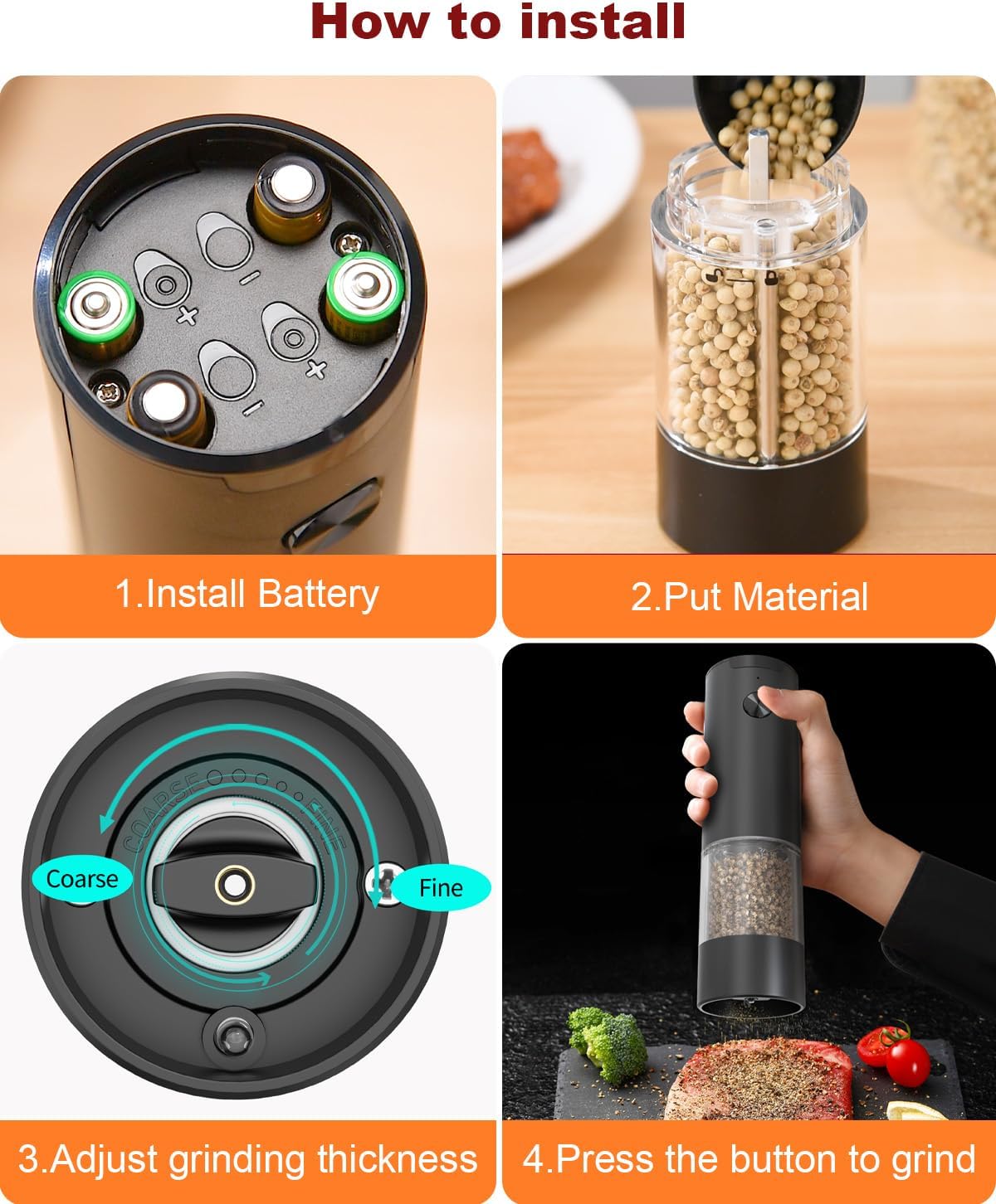Professional Electric Salt and Pepper Grinder Set with LED Light