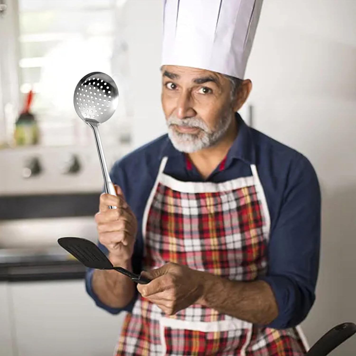 Premium Stainless Steel Strainer Long Handle Durable Kitchen Tool for Nonstick Cookware