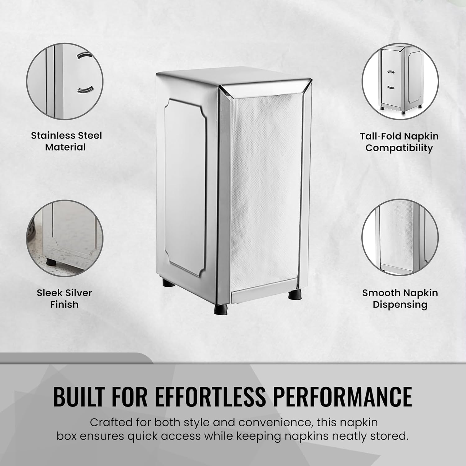 OCS Parts Stainless Steel Napkin Dispenser - Spring-Loaded Dual-Surface Holds 150 Napkins