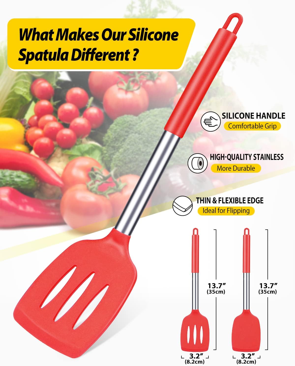 High Heat Silicone Turners Red Set of 2 BPA Free Perfect Kitchen Essential