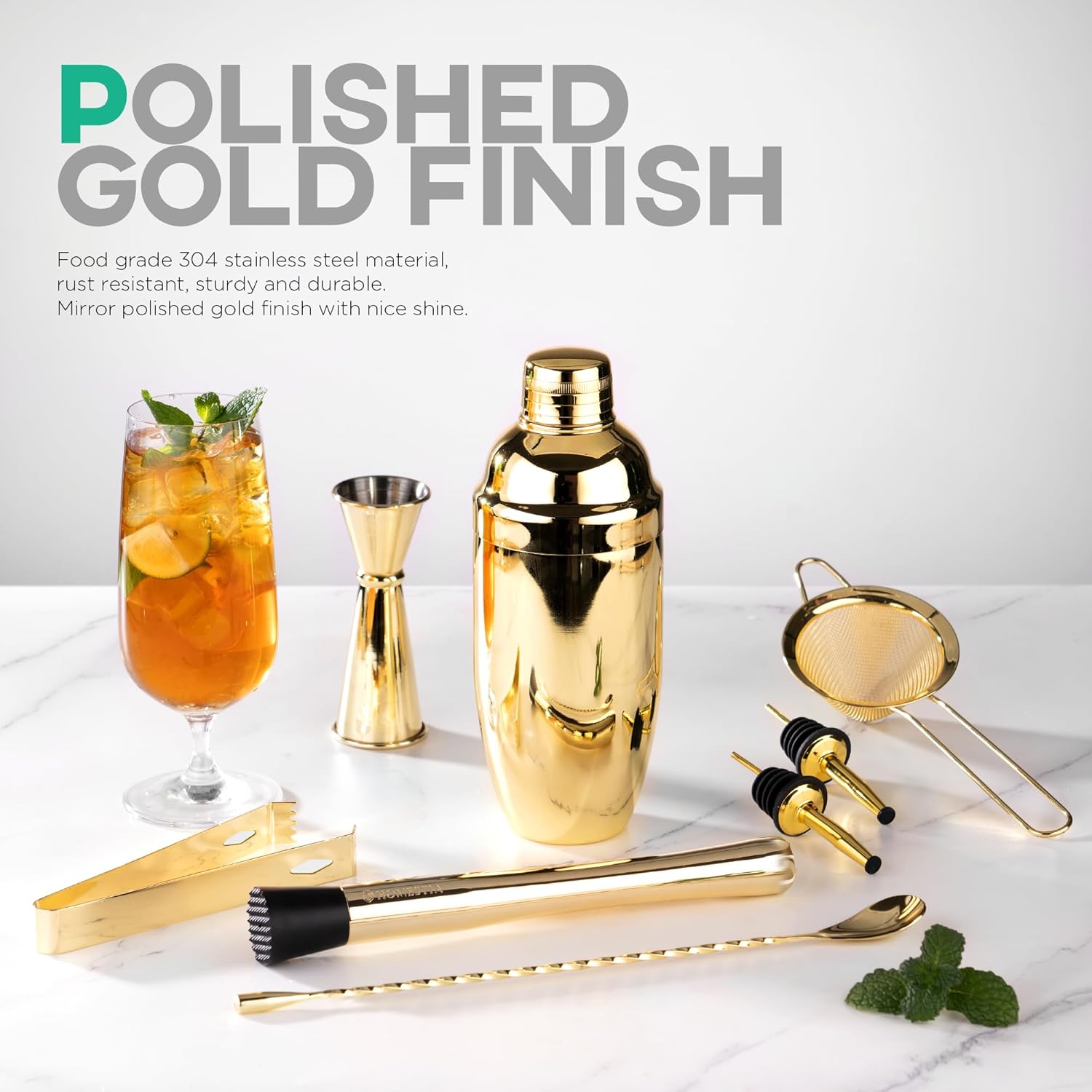 Homestia Gold Cocktail Shaker Set Exclusive Tool Kit