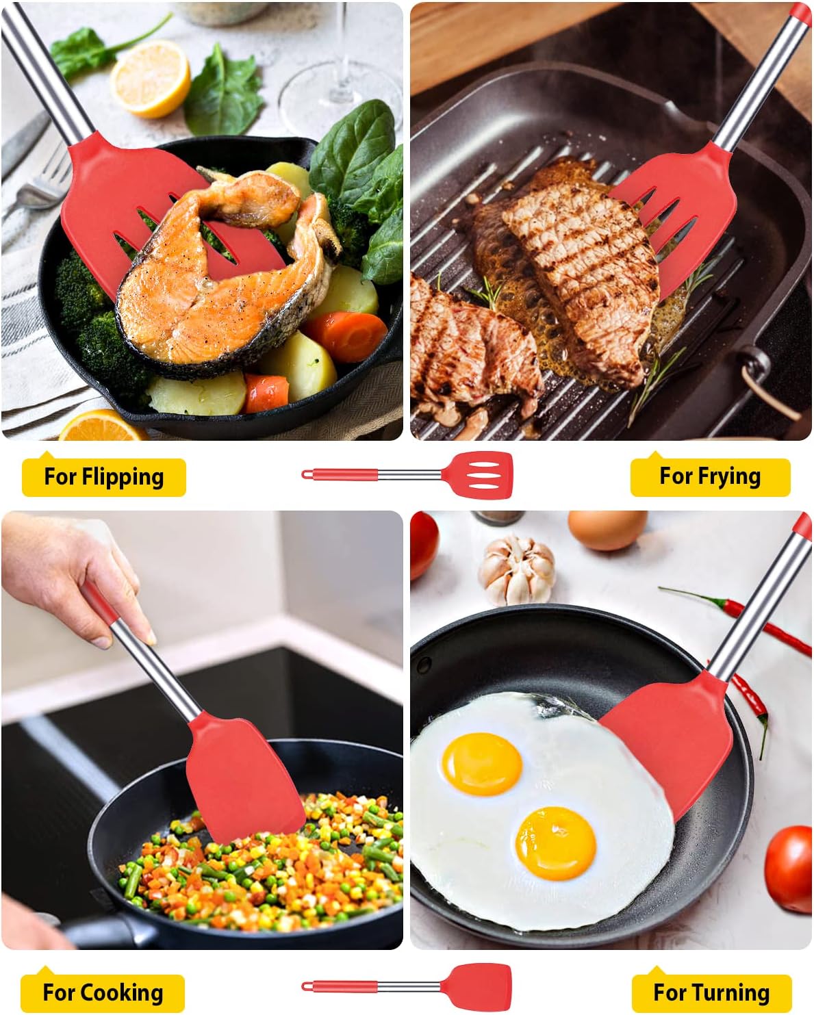 High Heat Silicone Turners Red Set of 2 BPA Free Perfect Kitchen Essential