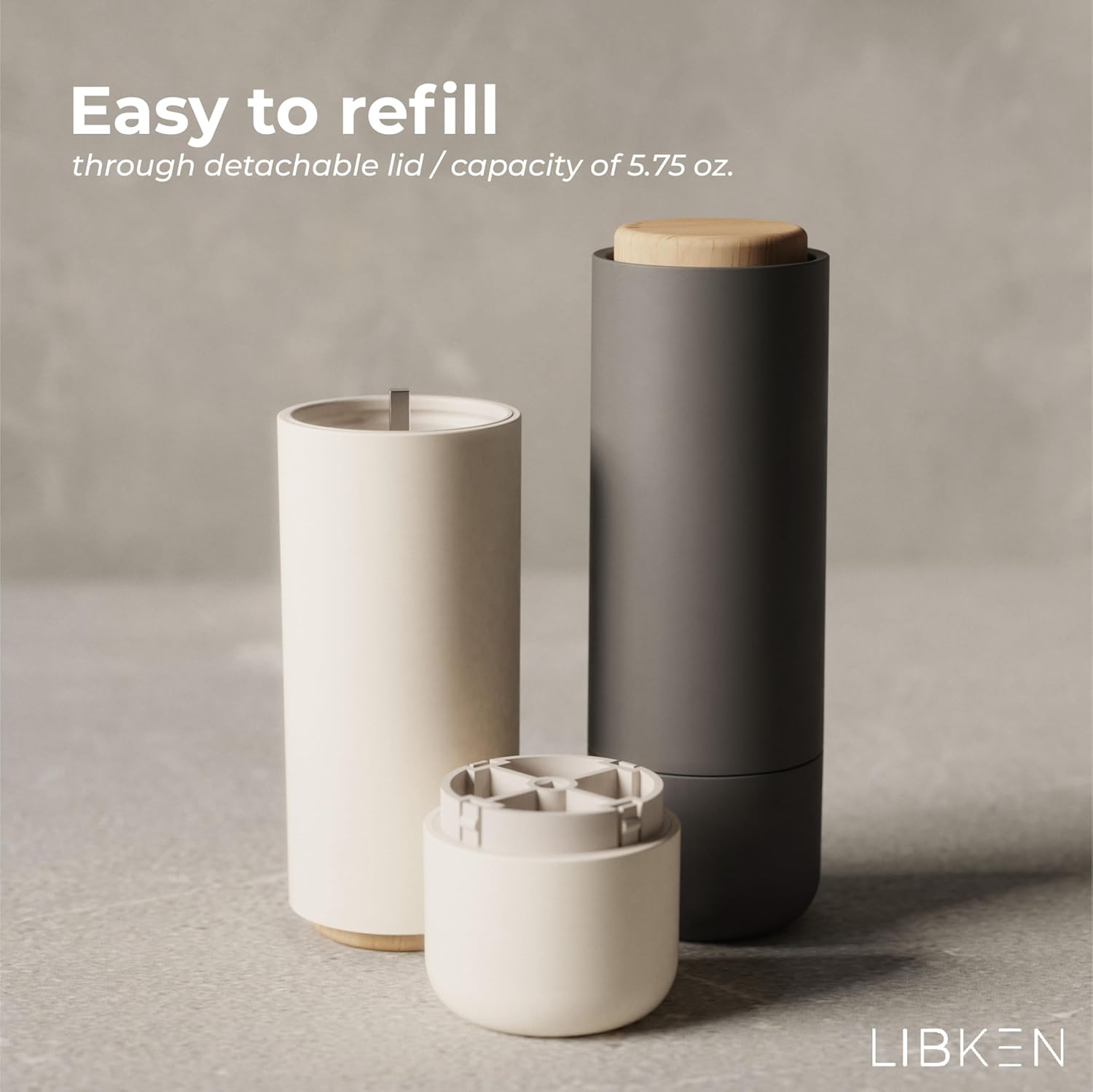 LIBKEN Salt and Pepper Grinder SetAdjustable Ceramic Kilner Premium Spice Dispenser WhiteGrey