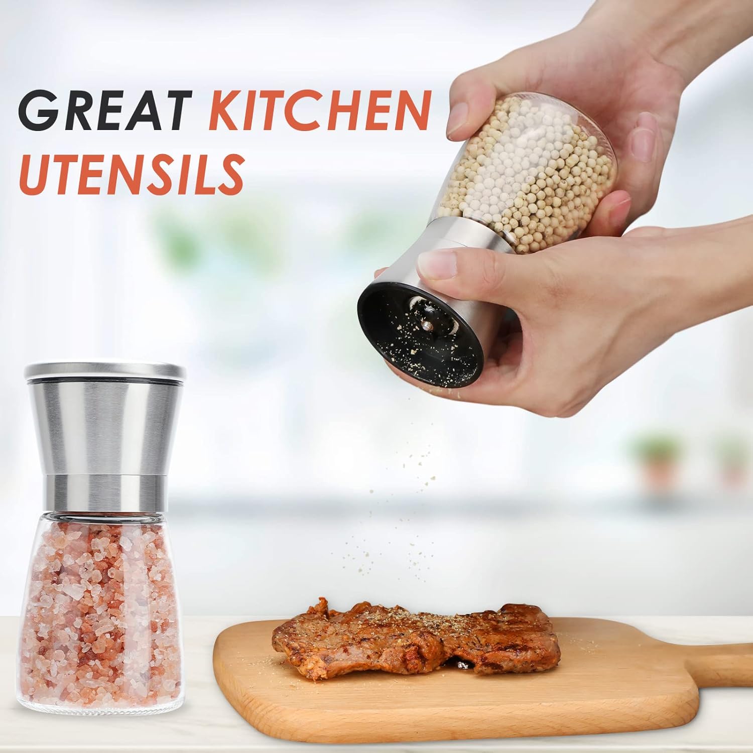 Stainless Steel Salt or Pepper Grinder with Adjustable Ceramic Blades