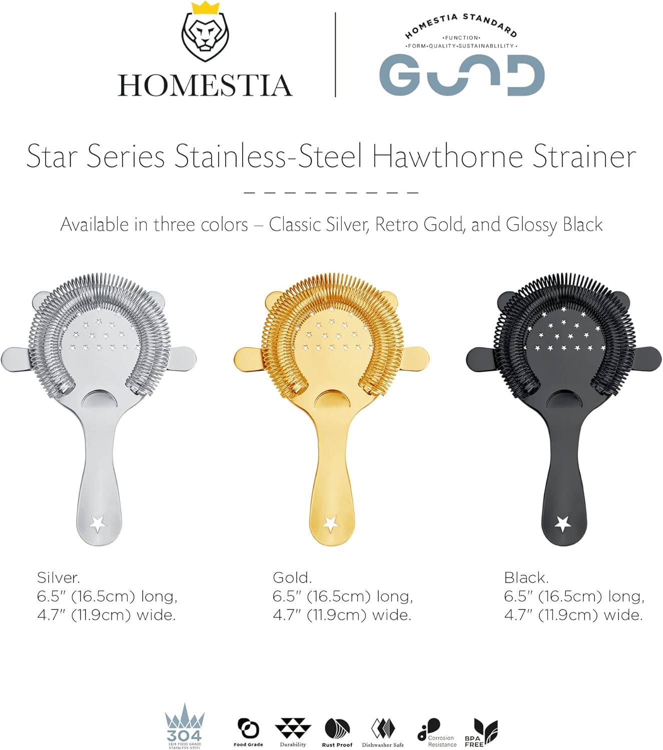Sturdy Stainless Steel Cocktail Strainer for Bartending