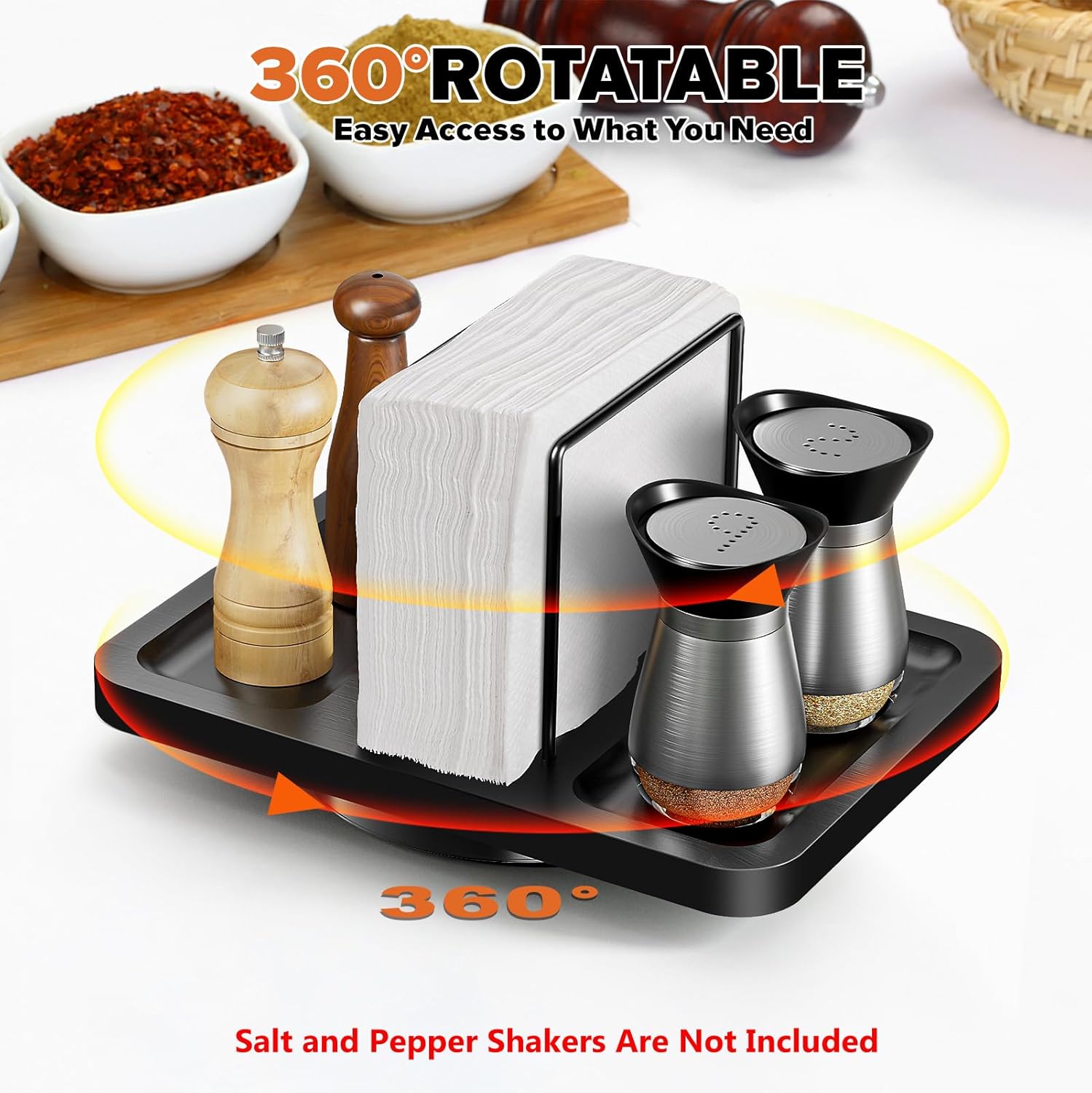 Gomyrod Rotating Napkin Holder Black Smooth Durable Kitchen Bathroom Organizer