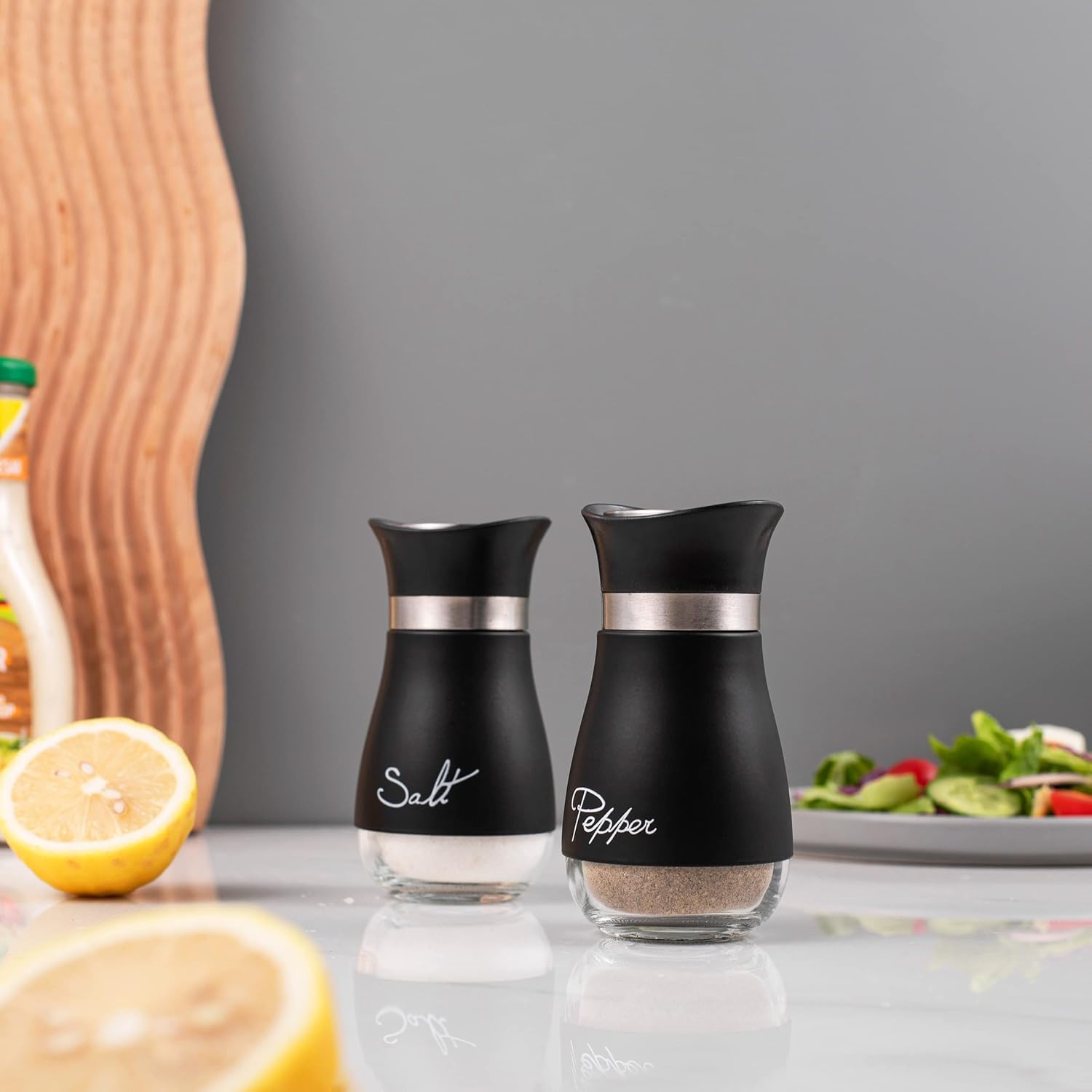 Lonffery Salt Pepper Set Stainless Steel Glass Elegant Design for Daily Use