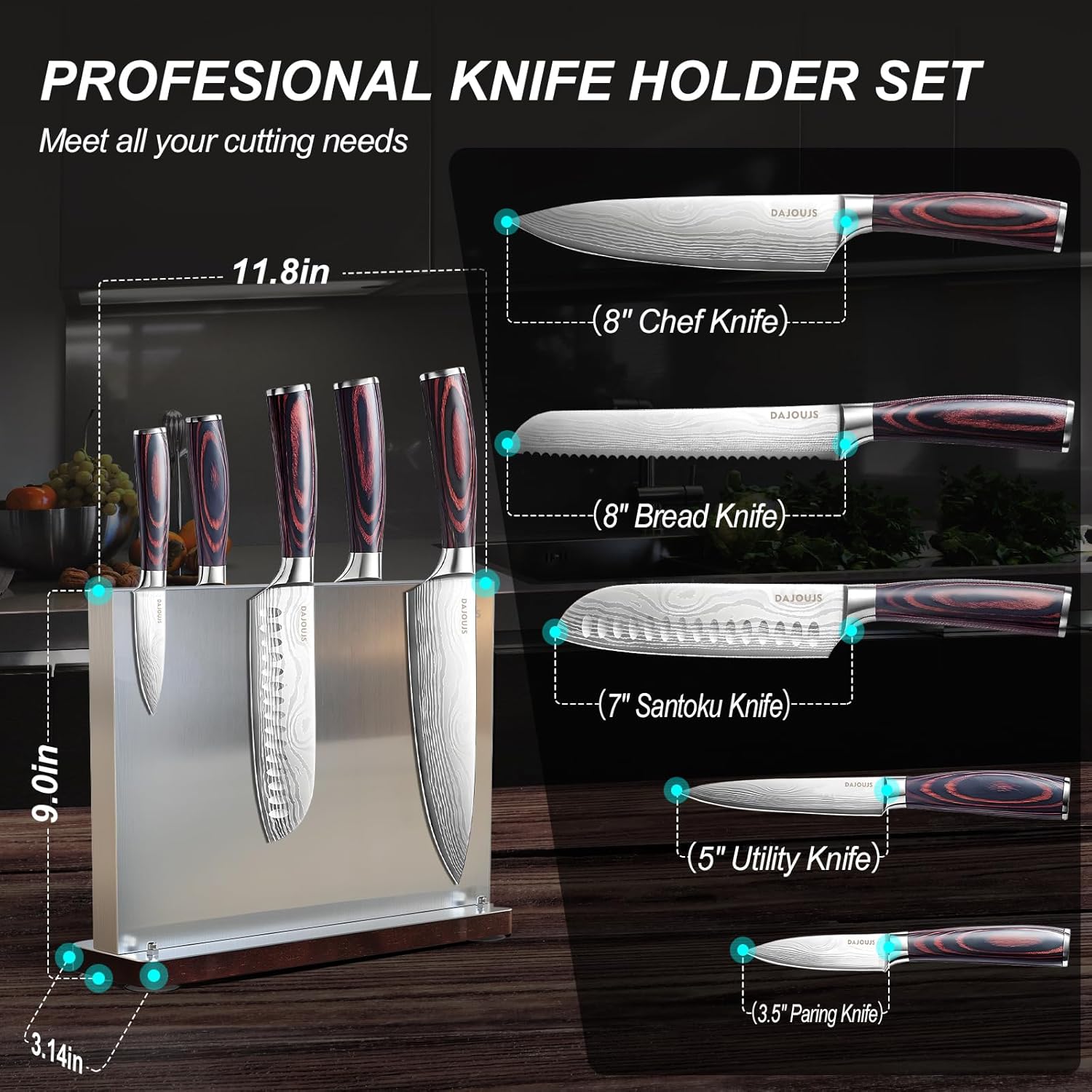 Versatile Kitchen Knife Set with Magnetic Block