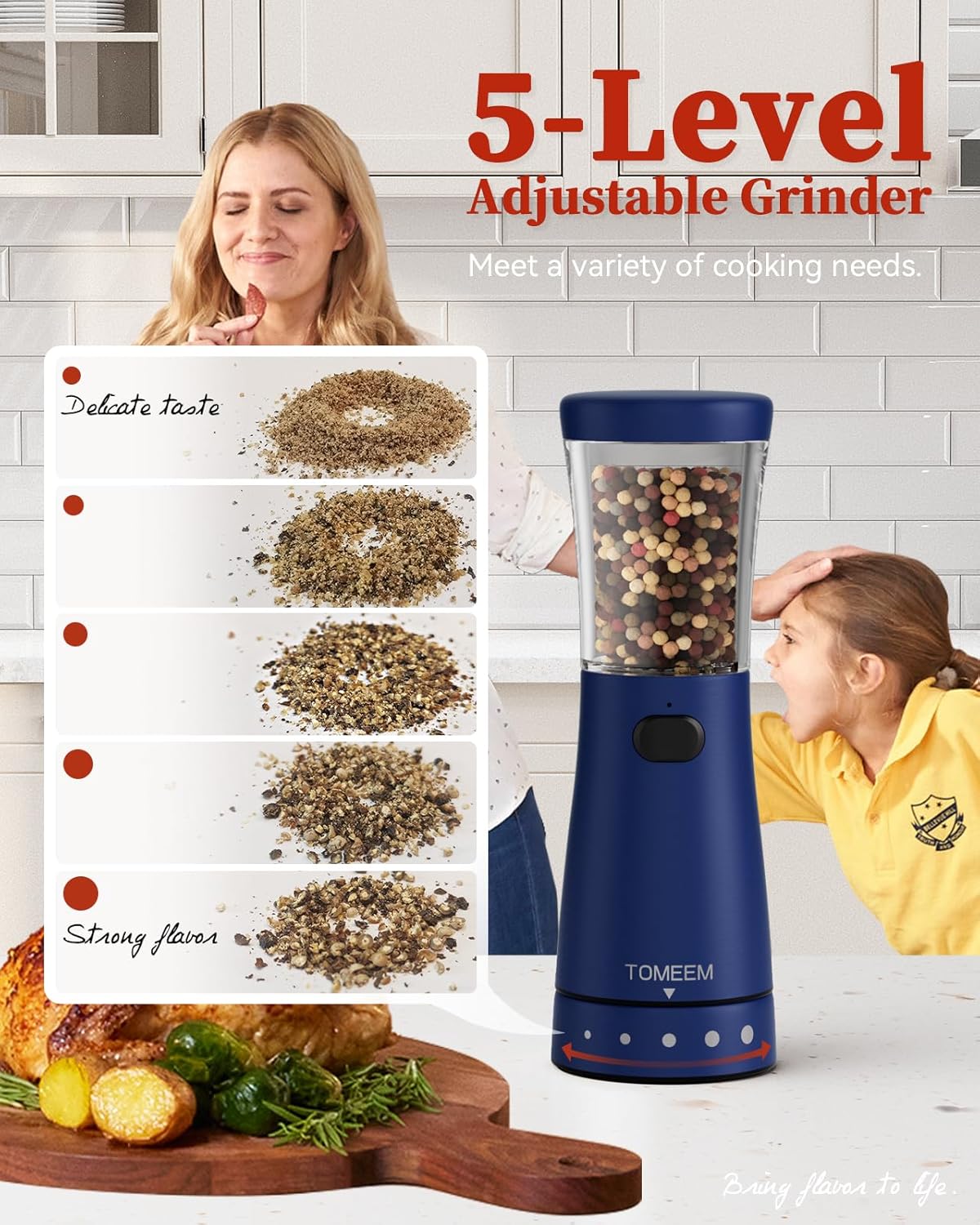Ergonomic Electric Salt and Pepper Grinder Set with 45 oz Capacity