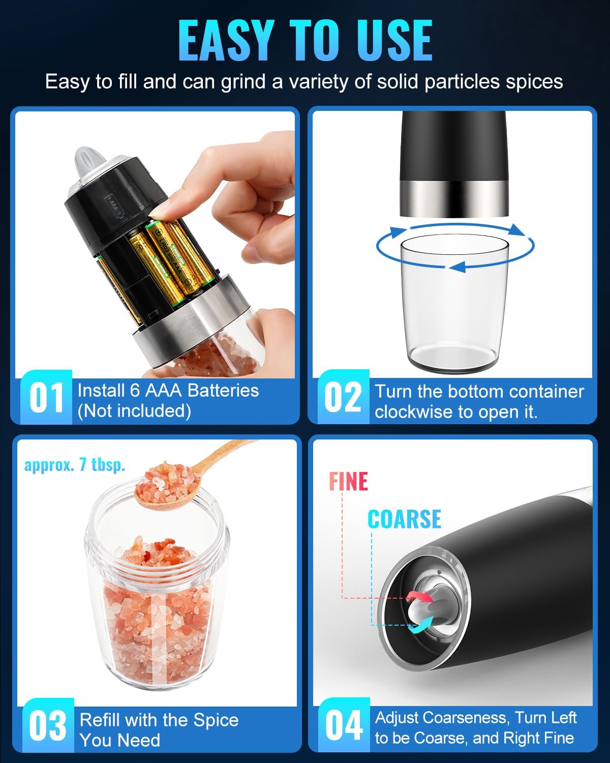 Adjustable Electric Gravity Spice Mill Set