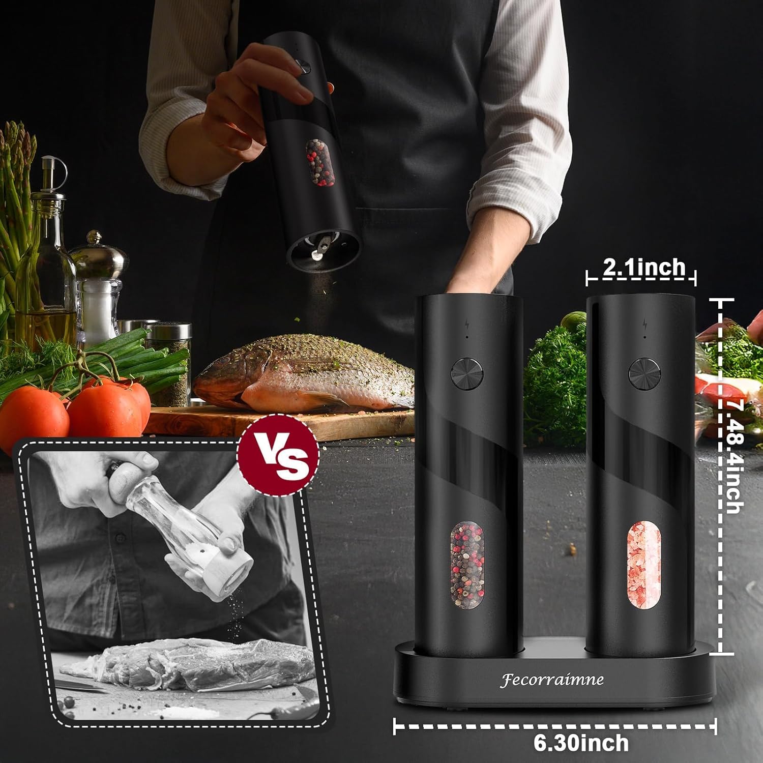 Electric Salt and Pepper Grinder Set USB Rechargeable