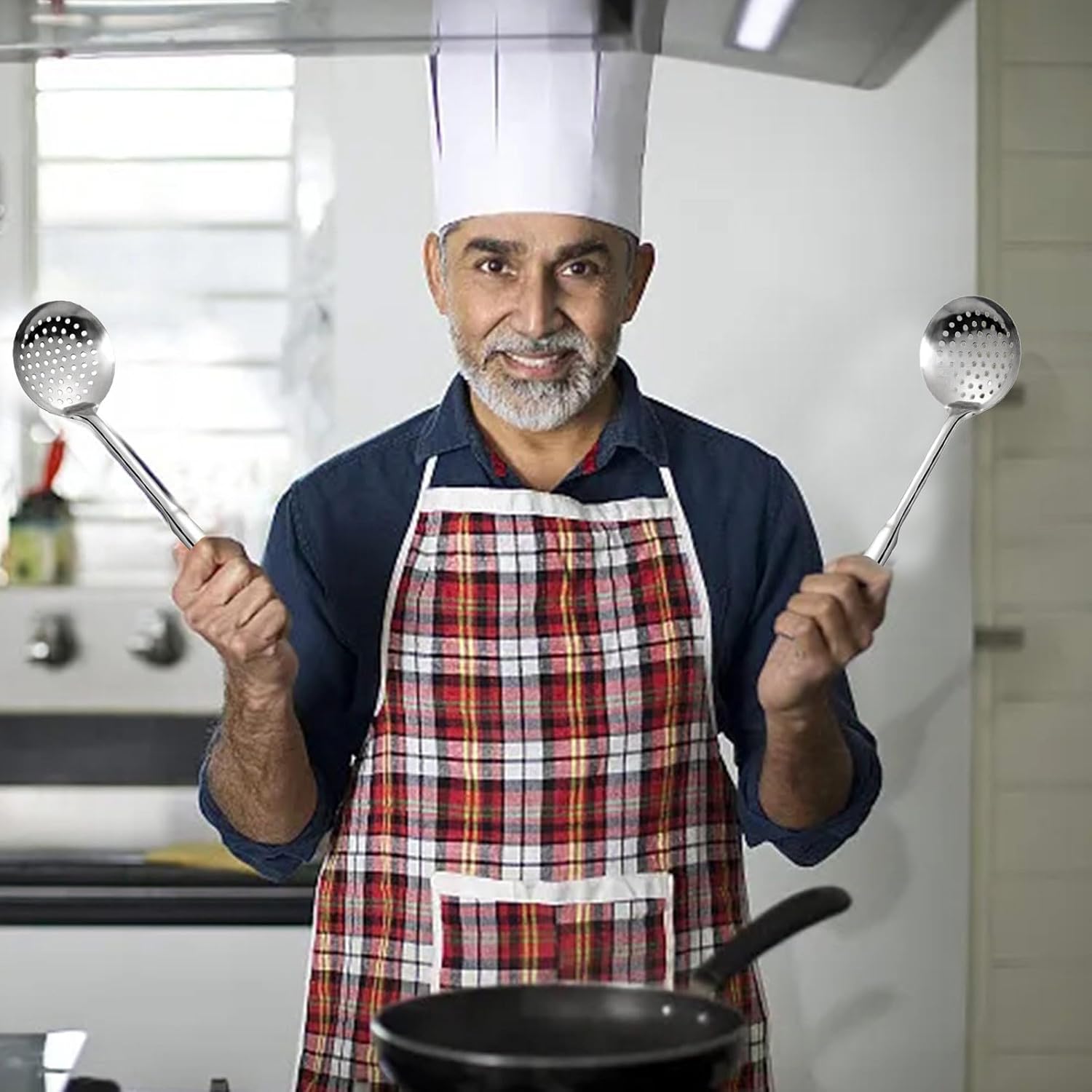 Premium Stainless Steel Strainer Long Handle Durable Kitchen Tool for Nonstick Cookware