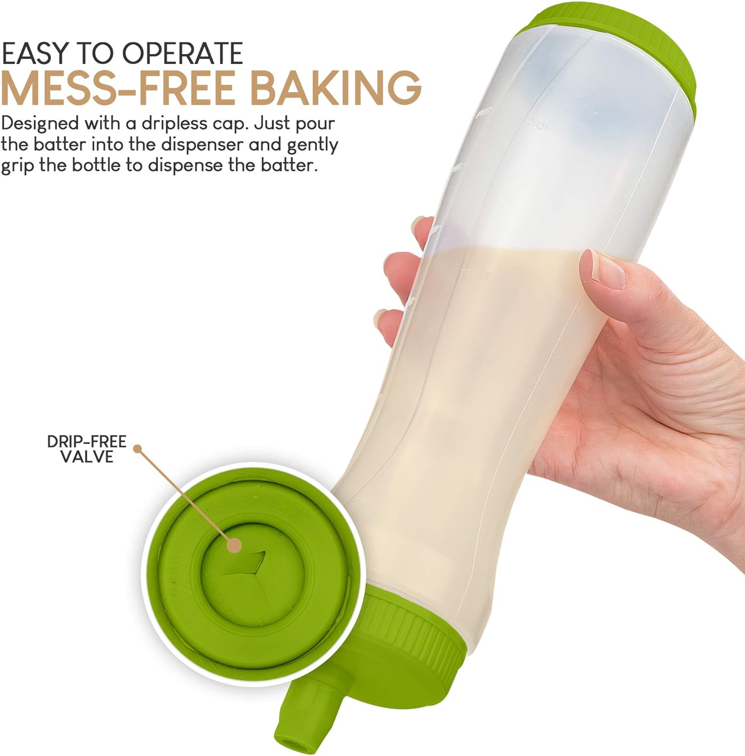 Easy Squeeze Pancake Batter Dispenser with Measurement Markers