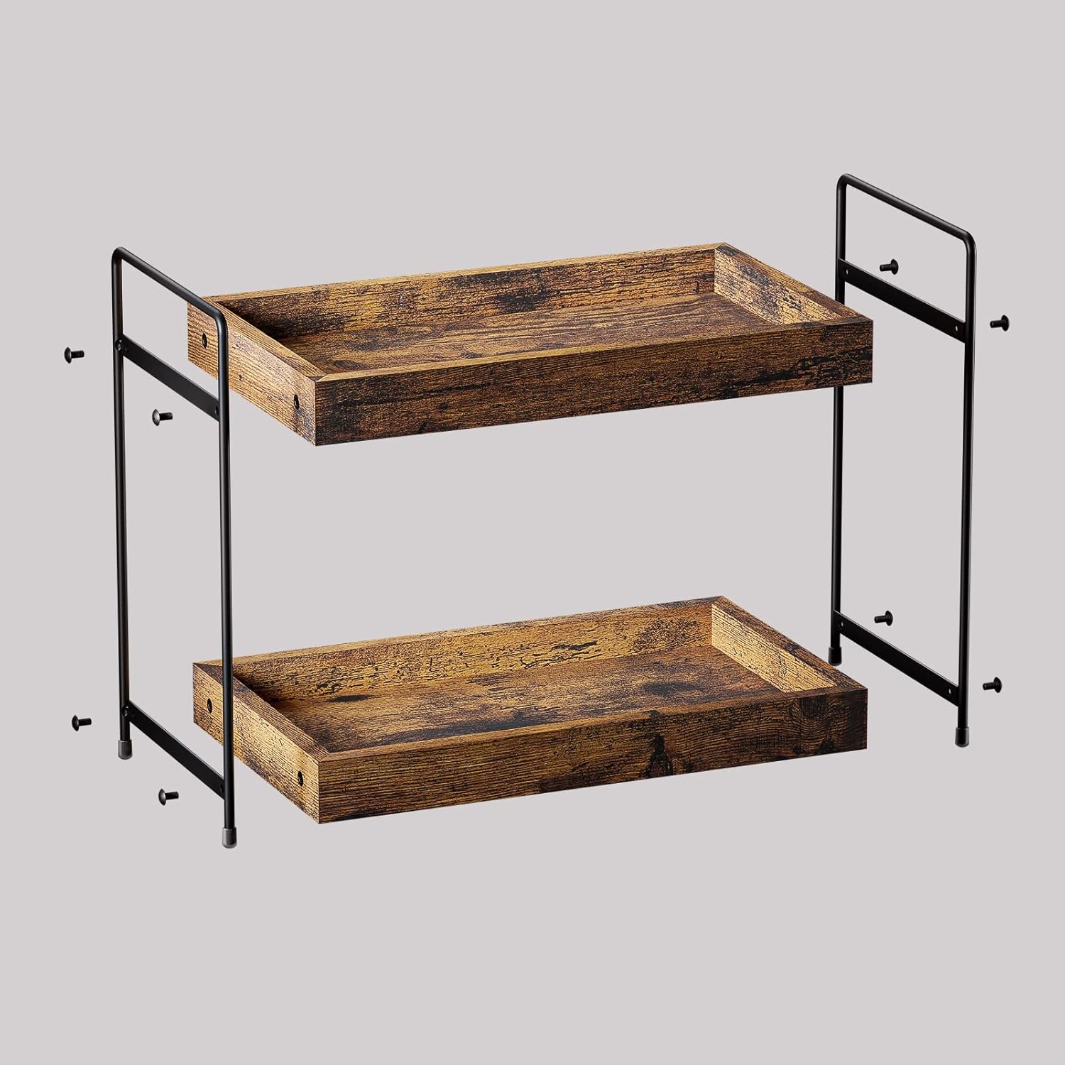 2-Tier Bathroom Counter Organizer Wood Kitchen Countertop Spice Rack
