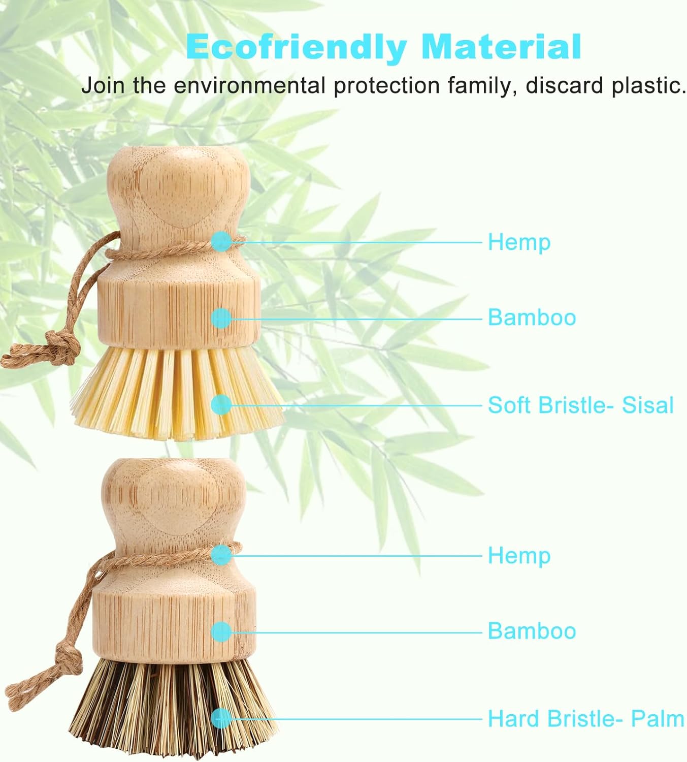 Natural Bamboo Dish Brush Set 2-Pack