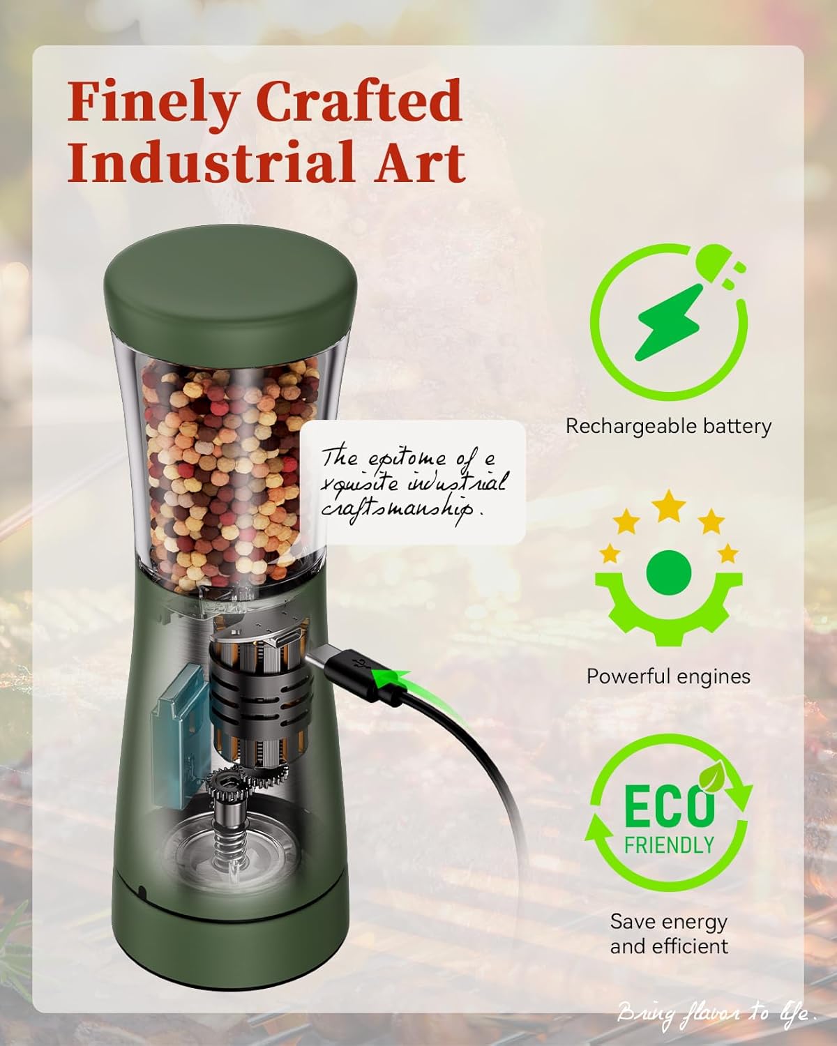 TOMEEM Electric Salt and Pepper Grinder Set - Compact Rechargeable and Ergonomic