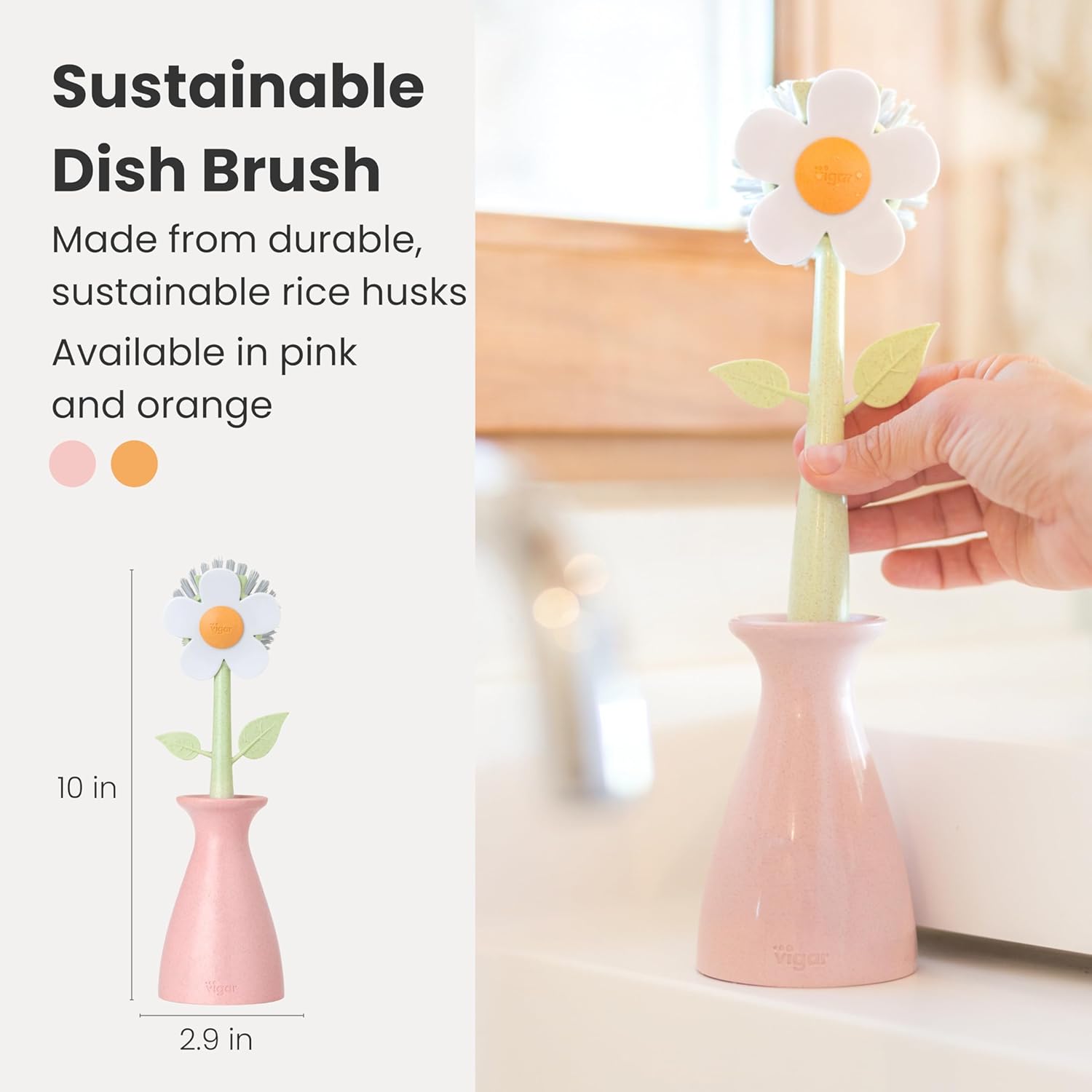 Vigar Florganic Daisy-Shaped Dish Brush with Vase Dish Brush Holder