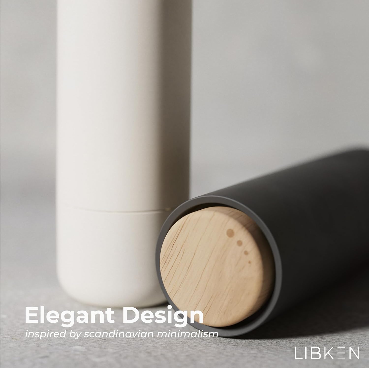LIBKEN Salt and Pepper Grinder SetAdjustable Ceramic Kilner Premium Spice Dispenser WhiteGrey