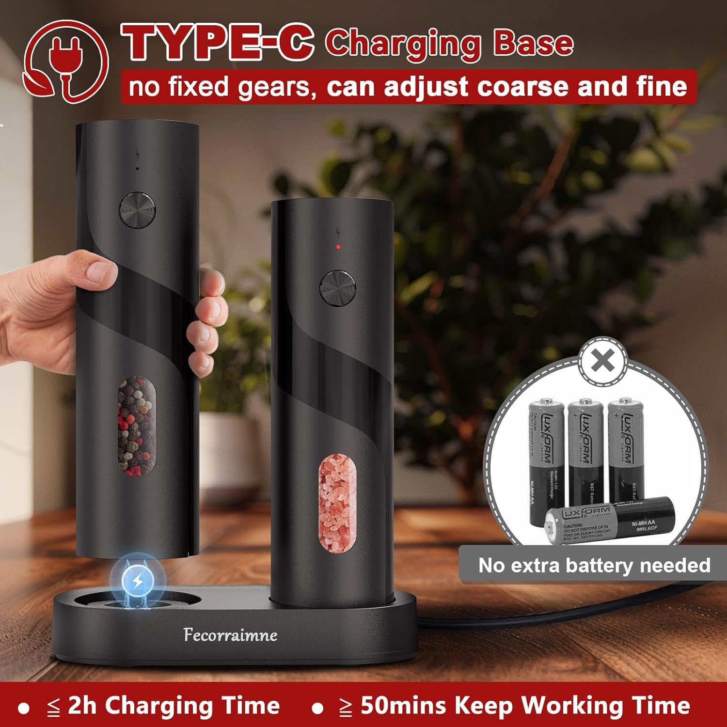 Electric Salt and Pepper Grinder Set USB Rechargeable