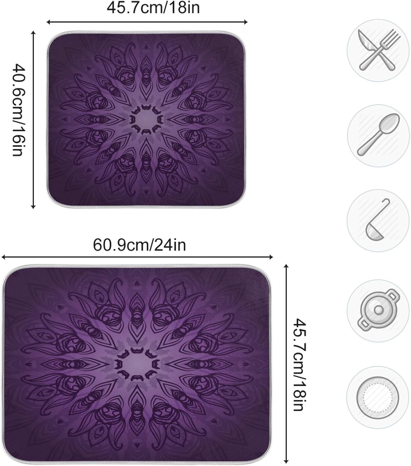 KEEPREALMicrofiber Dish Drying Mat Purple Mandala 18x24