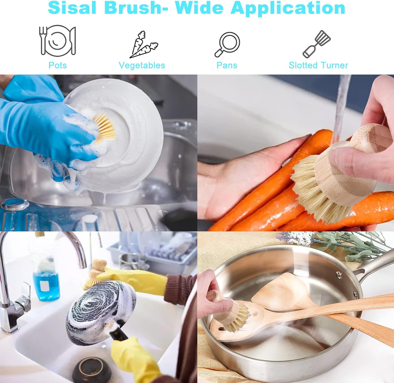 Natural Bamboo Dish Brush Set 2-Pack