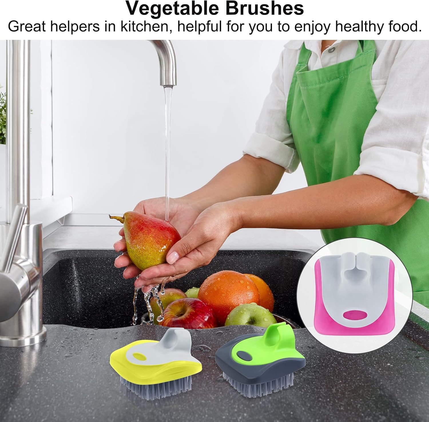 Aodaer 4 Piece Vegetable Brush with Silicone Grips