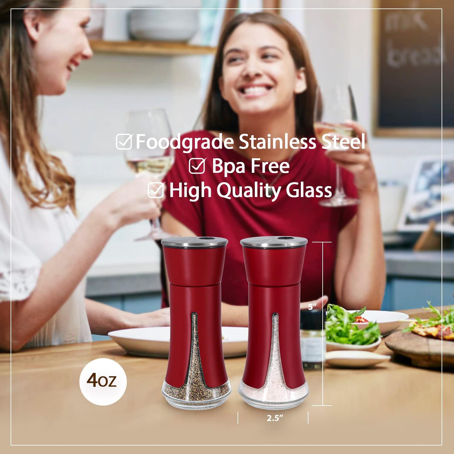 Adjustable Red Salt and Pepper Shakers by Aelga