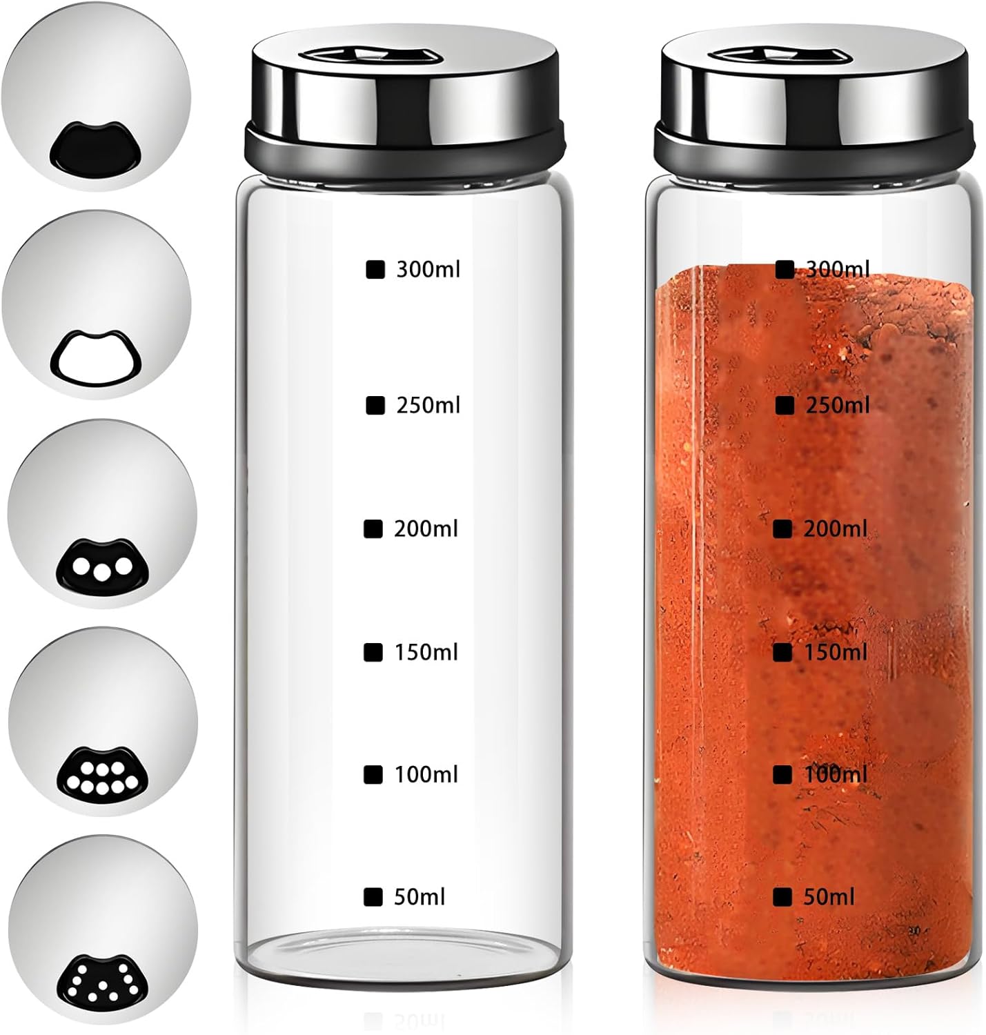 2Pcs Glass Salt Pepper Shakers with Adjustable Pour Holes and Removable Lids