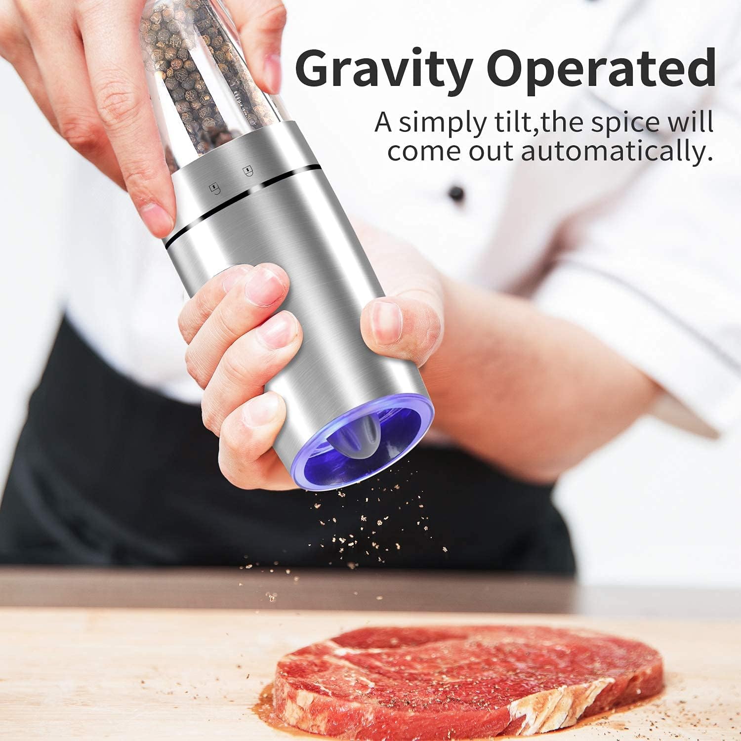 Electric Salt Pepper Grinder Set With Adjustable Grating LED Illumination