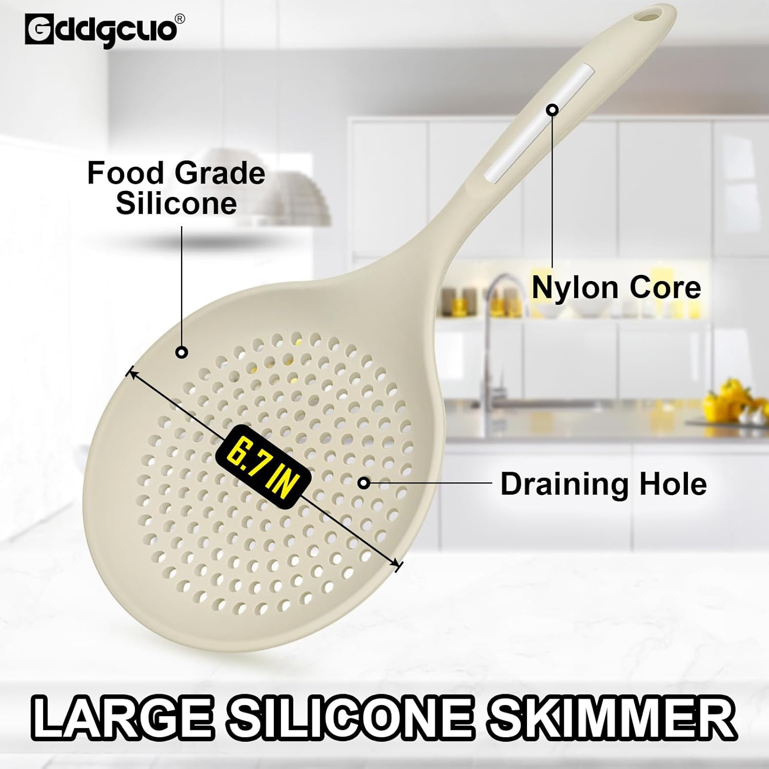 Large Skimmer Silicone Strainer Spoon Heat Resistant 145 Inch Kitchen Utensil