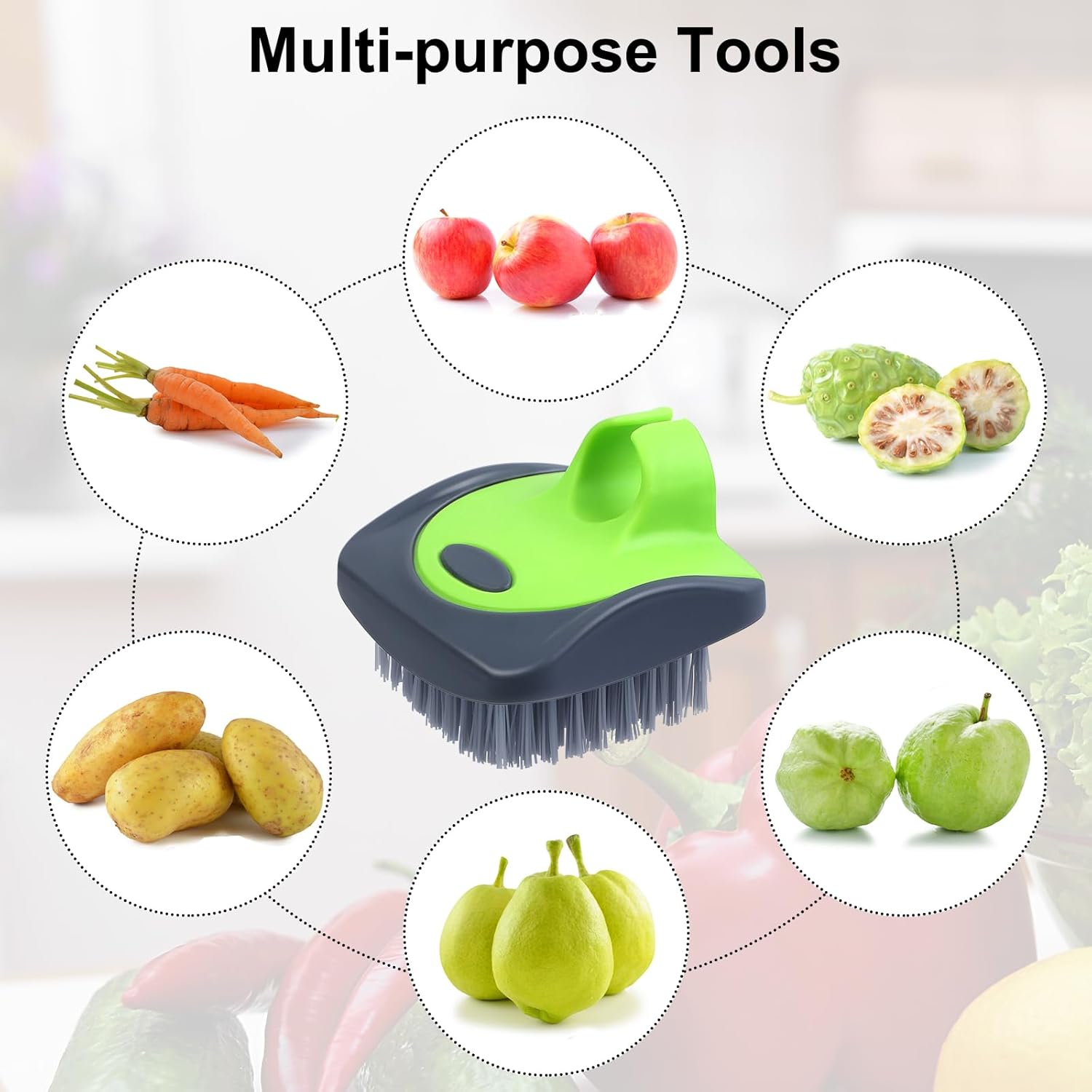 Aodaer 4 Piece Vegetable Brush with Silicone Grips