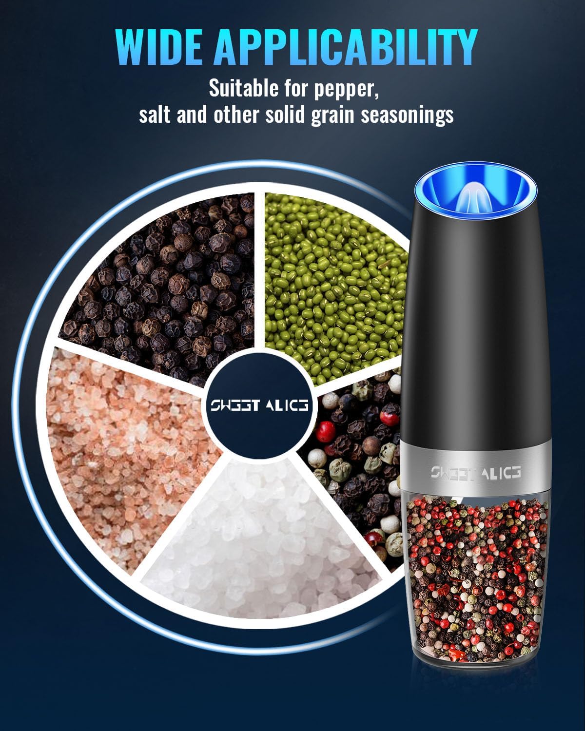 Adjustable Electric Gravity Spice Mill Set