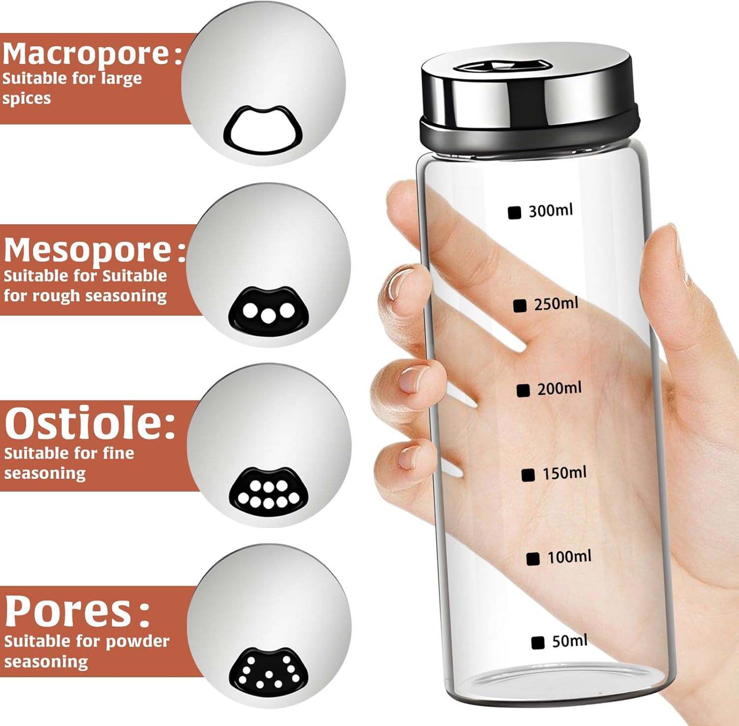 2Pcs Glass Salt Pepper Shakers with Adjustable Pour Holes and Removable Lids