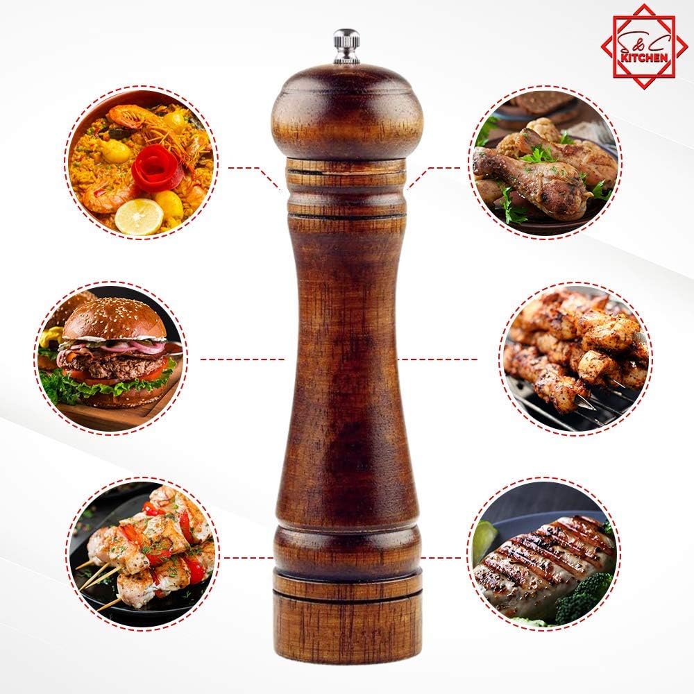 S C Living Wooden Pepper Mill - Oak Wood - 8-inch Tall