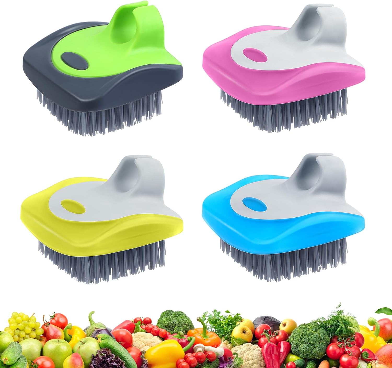 Aodaer 4 Piece Vegetable Brush with Silicone Grips