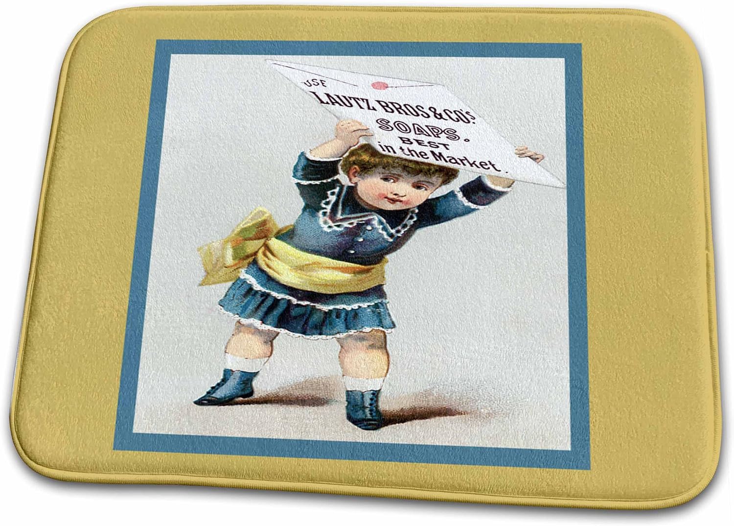 Dish Drying Mat with Little Girl in Blue Dress - Durable Absorbent