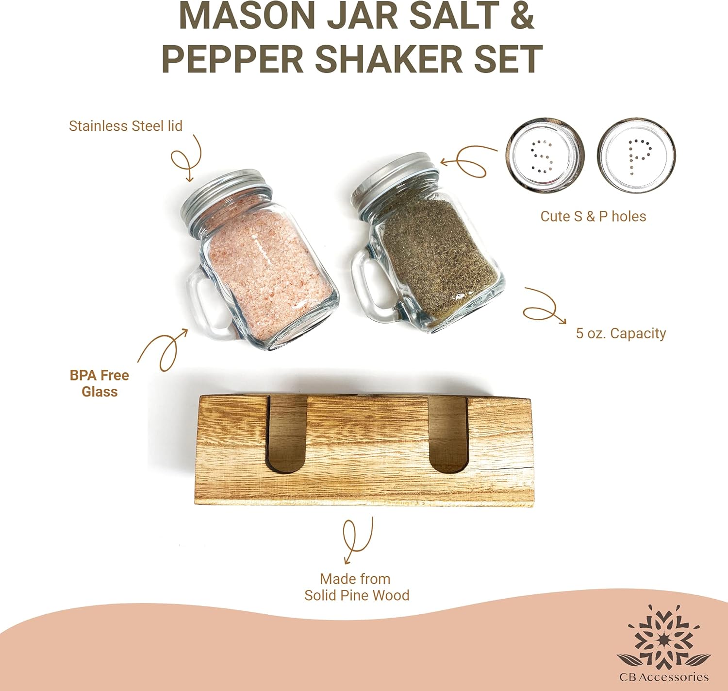 Mason Jar Salt Pepper Shakers Handcrafted Country Kitchen Essentials