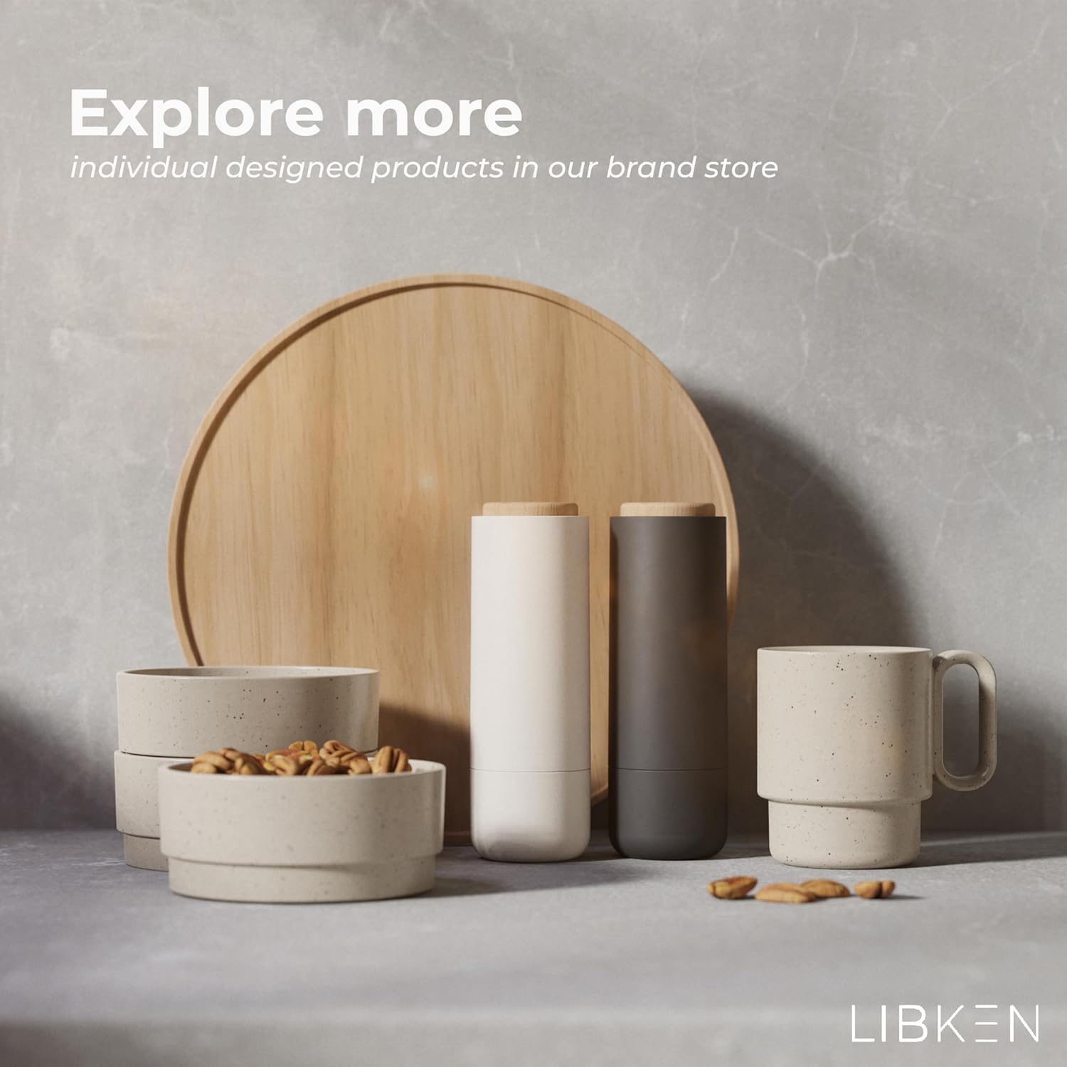 LIBKEN Salt and Pepper Grinder SetAdjustable Ceramic Kilner Premium Spice Dispenser WhiteGrey
