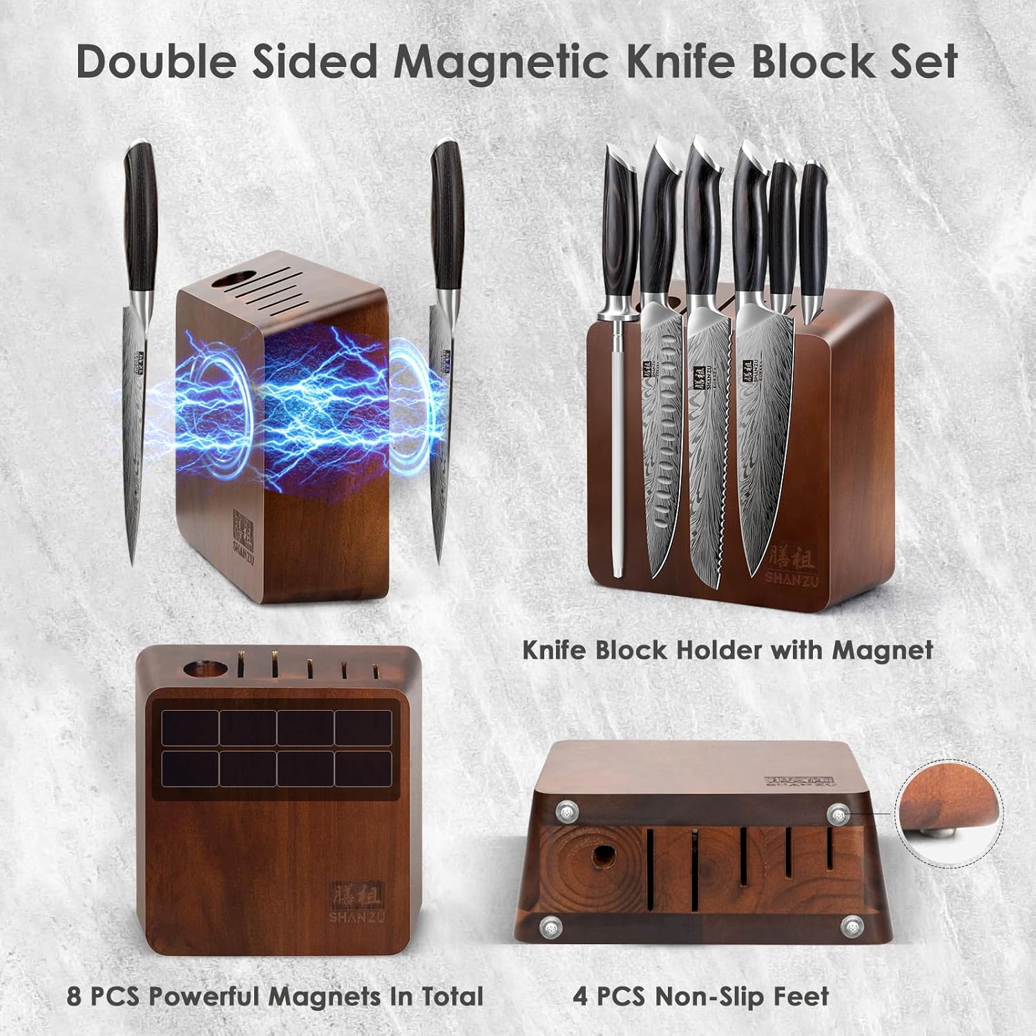 SHAN ZU 7 Piece Kitchen Knife Set with Magnetic Block