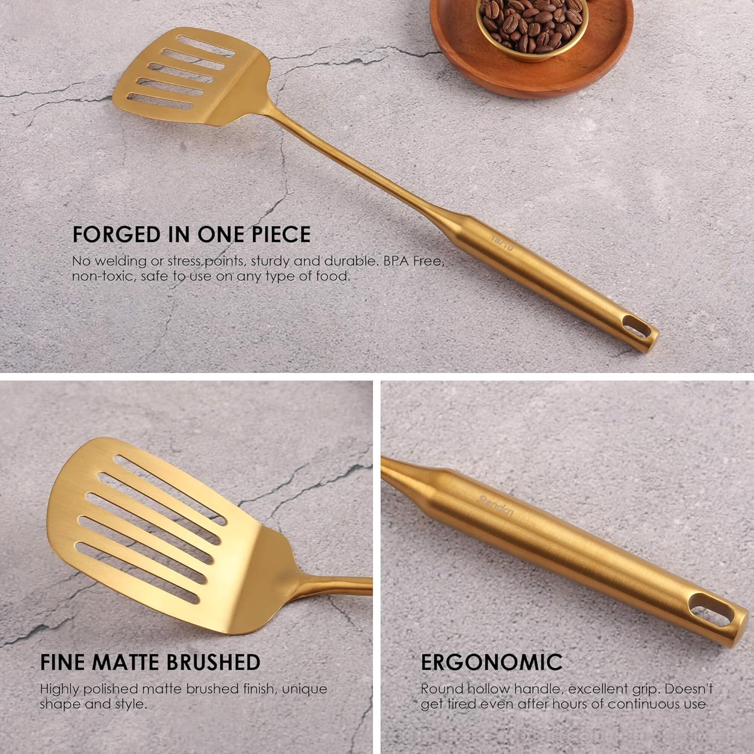 Gold Kitchen Utensils Set of 9 - 15 Inch All Metal Tools