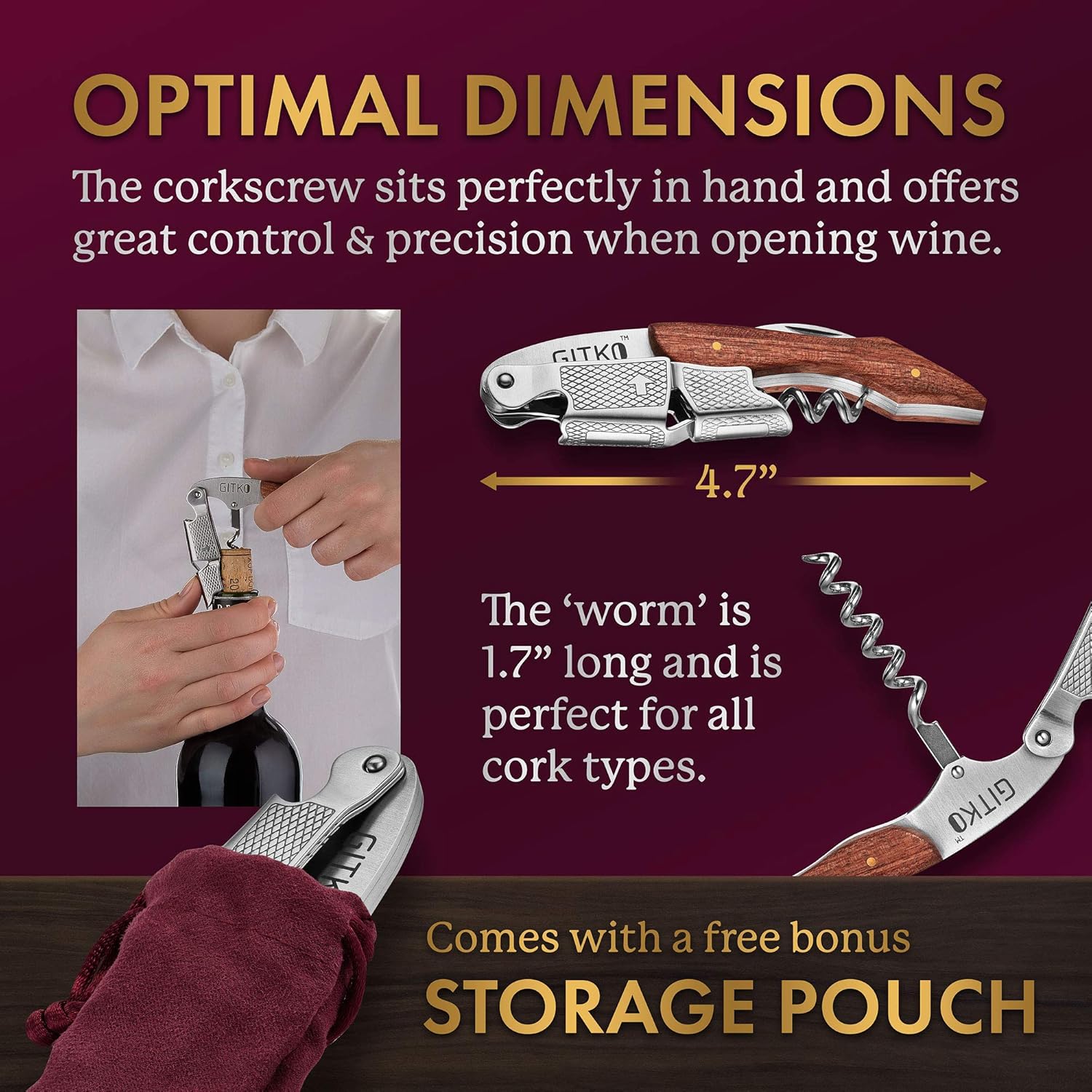 Professional Grade Wine Opener - Rosewood Handle Durable Multi-functional for Professionals Amateurs