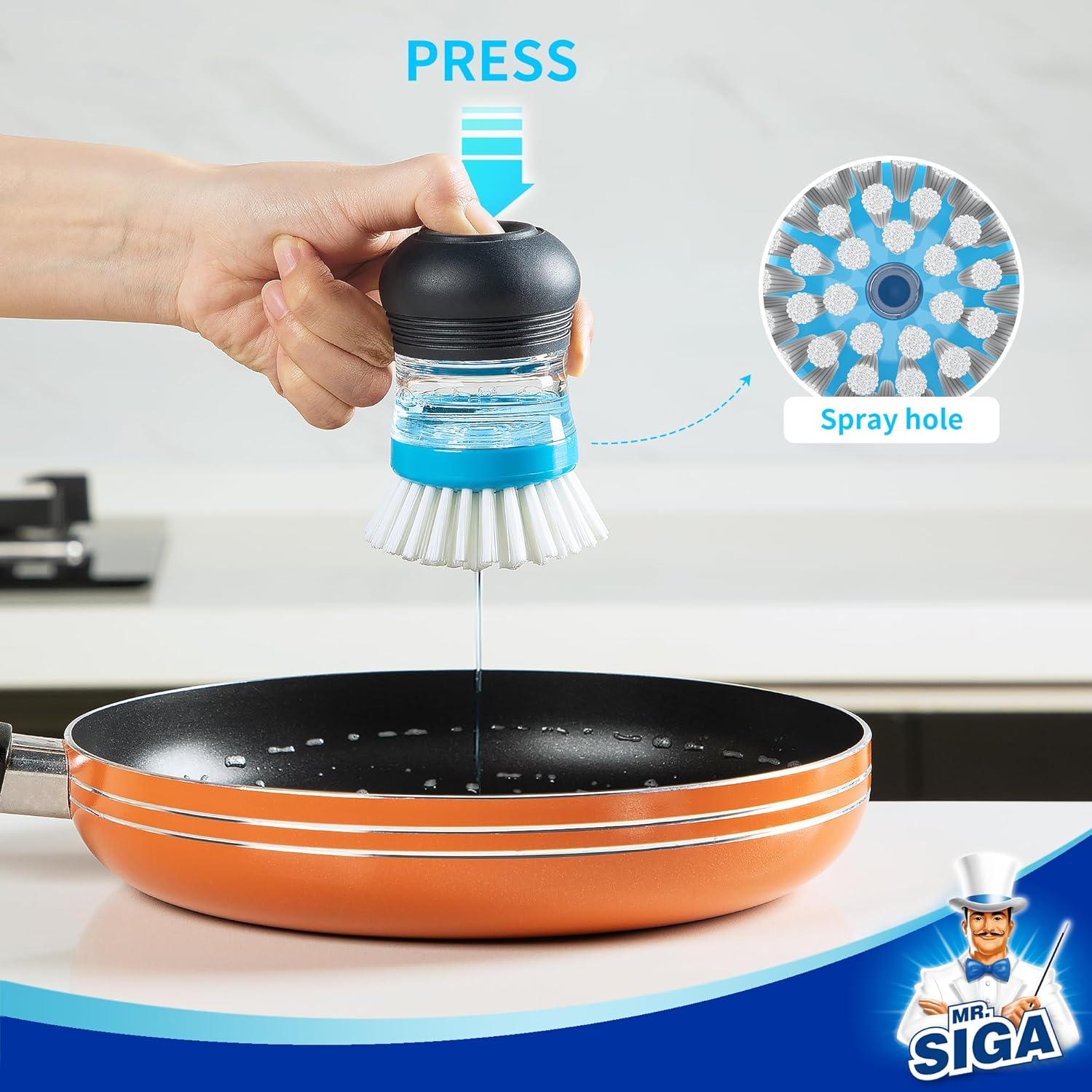 MRSIGA Soap Dispenser Palm Brush Kitchen Essential